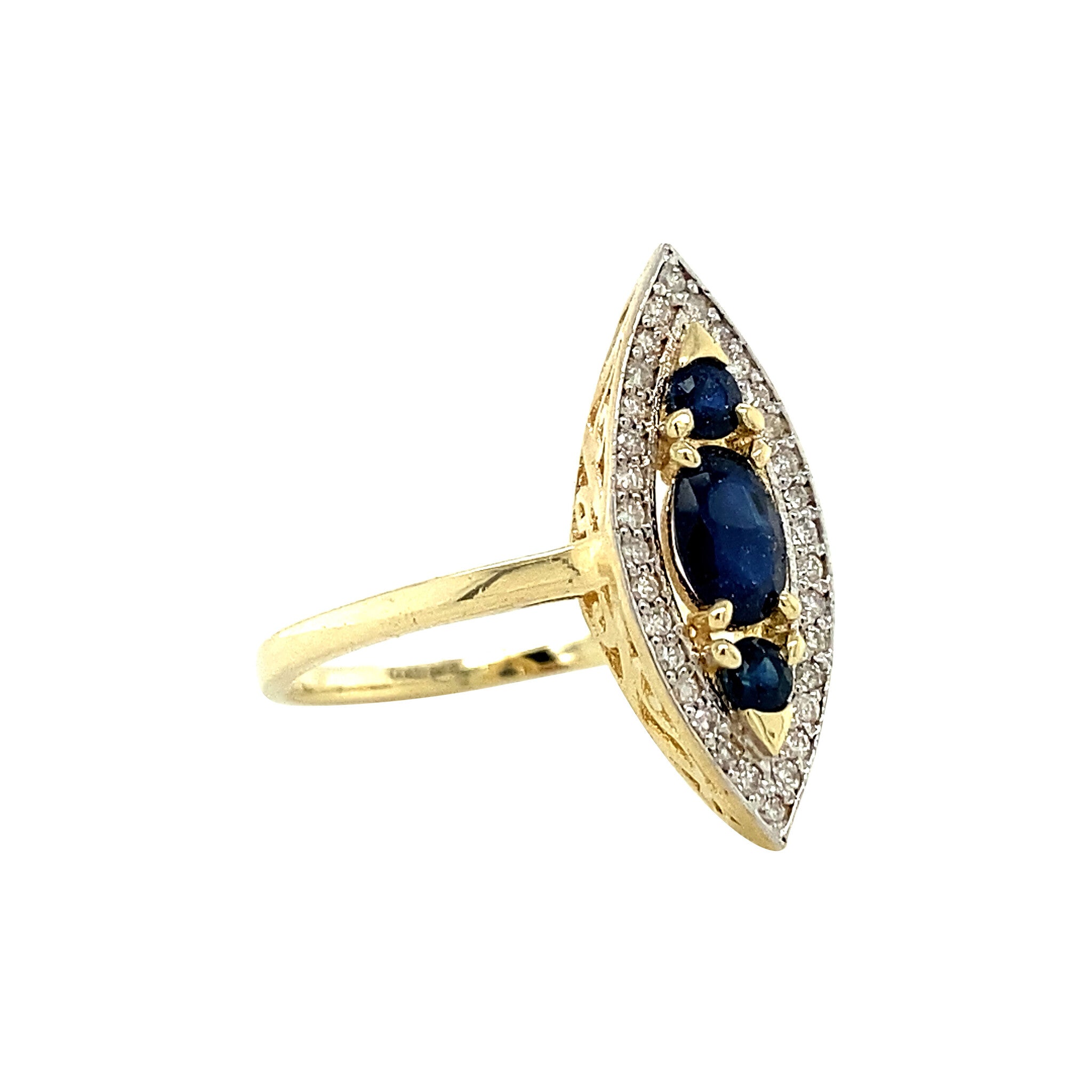 Gouden prinsessen ring met saffier en diamant 14 krt