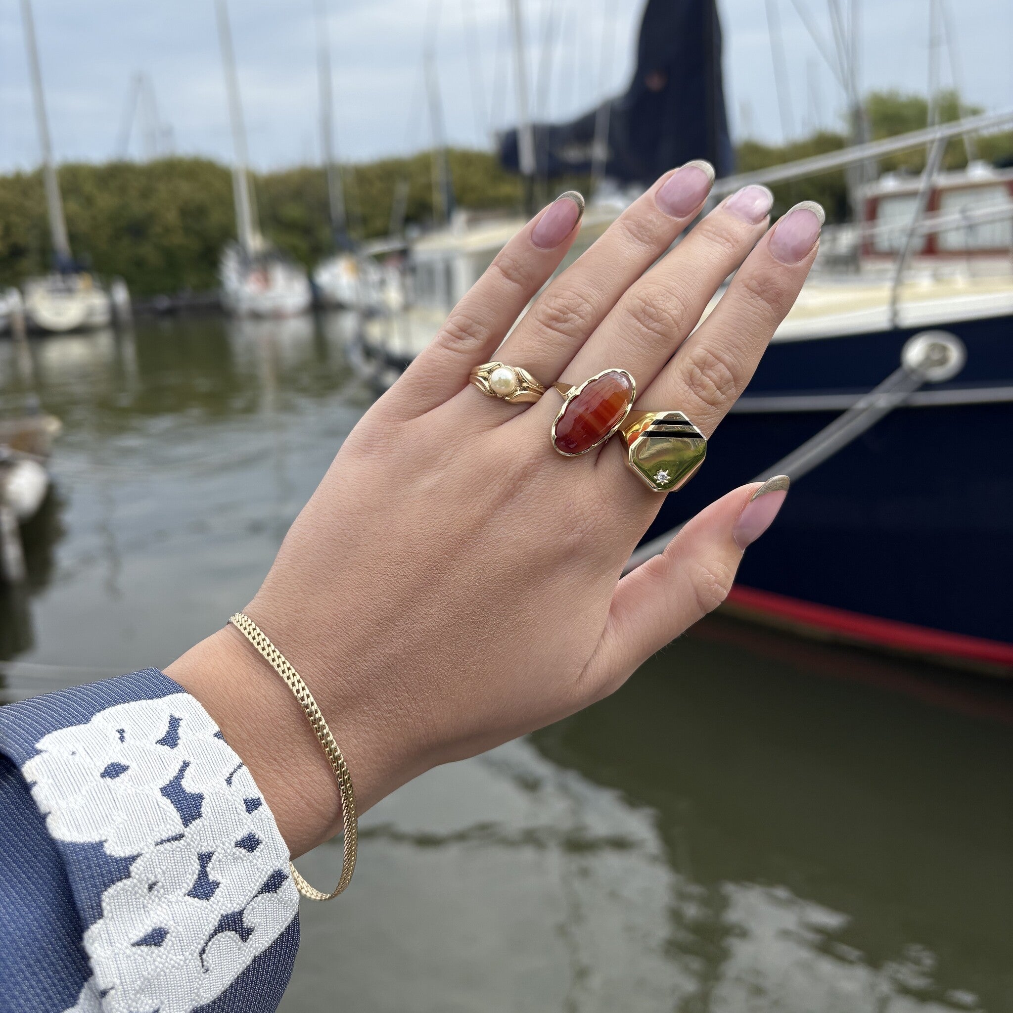 Vintage ring met parel 8 krt