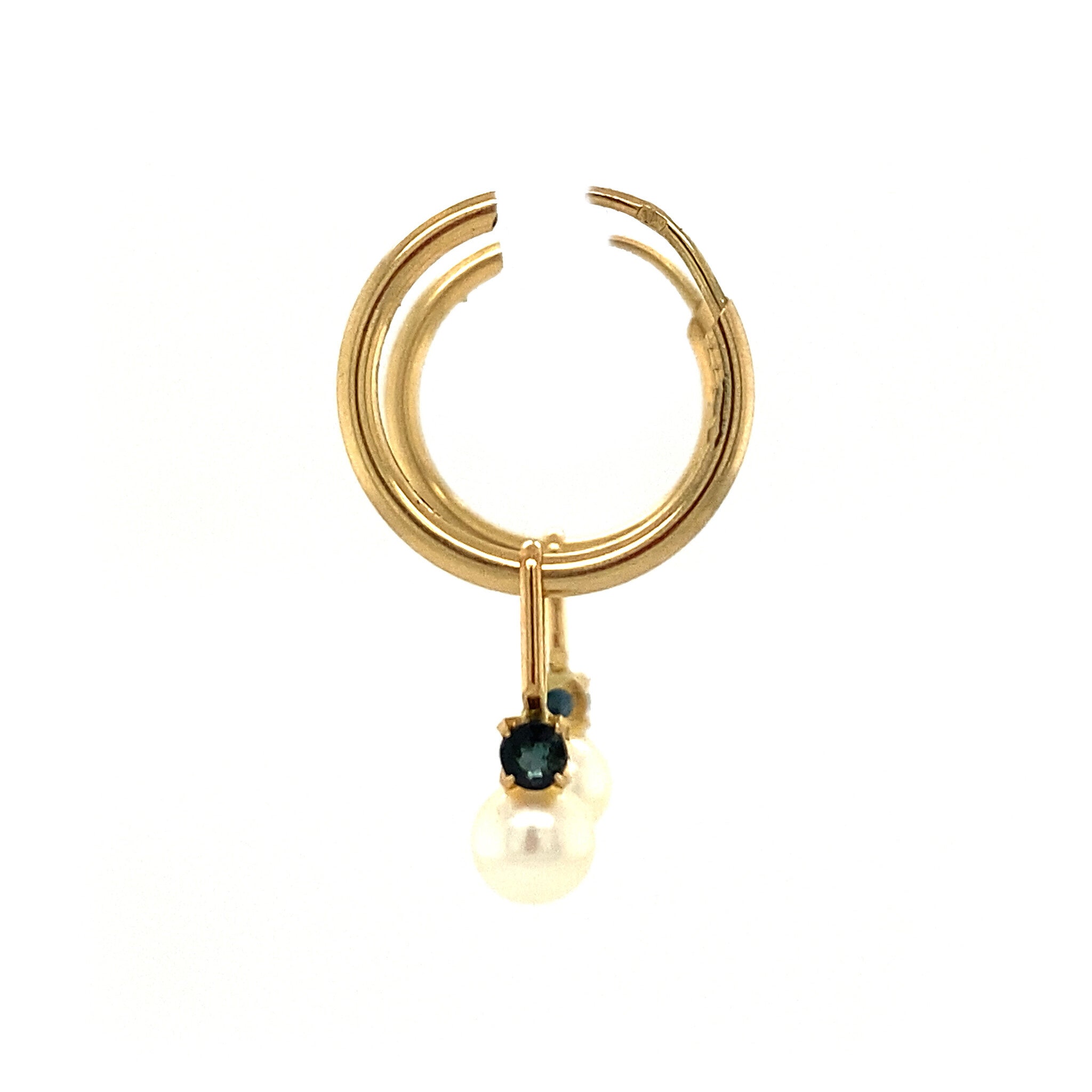 Gold earrings with pearl and sapphire 14 krt