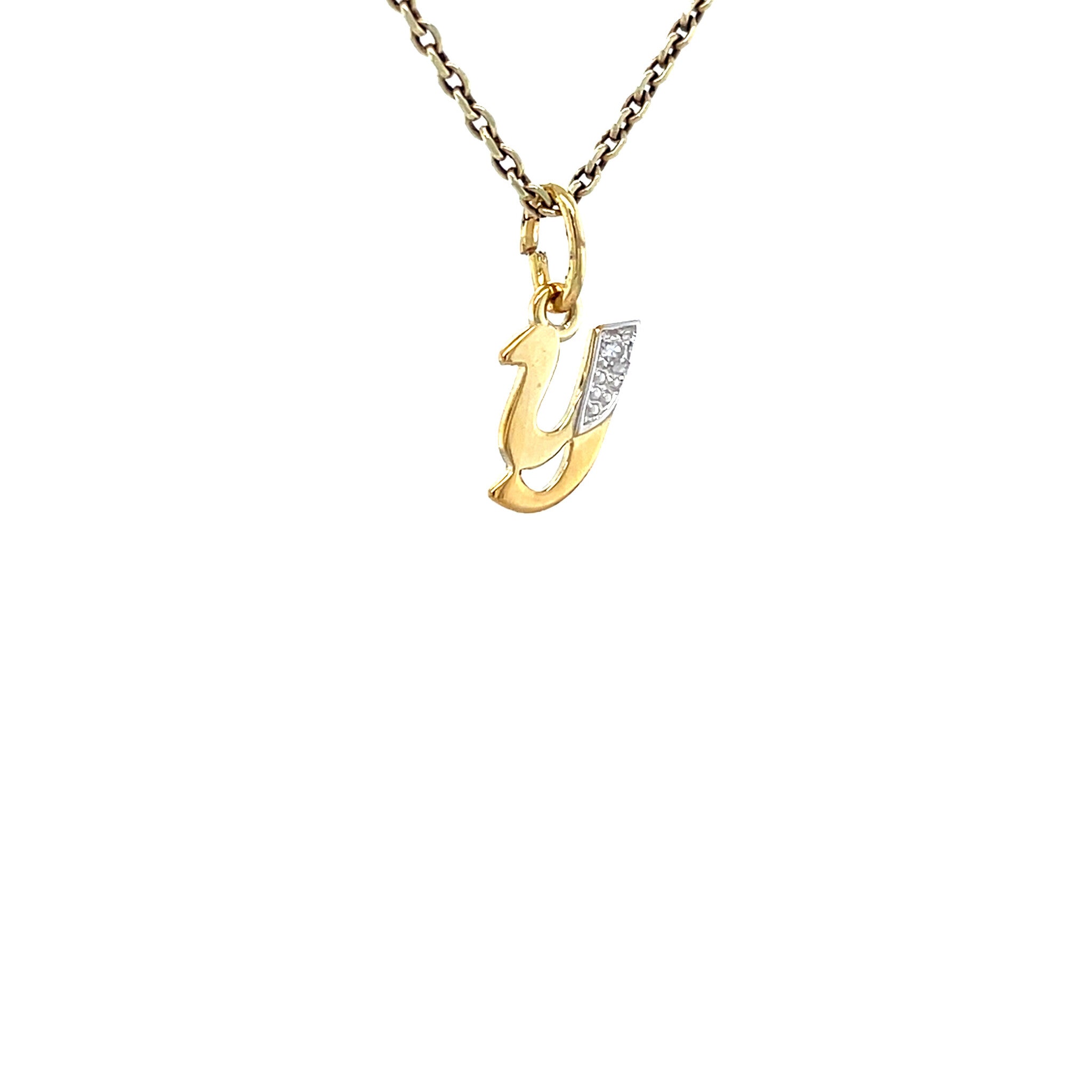 Golden vintage letter Y pendant with diamond 14 kt