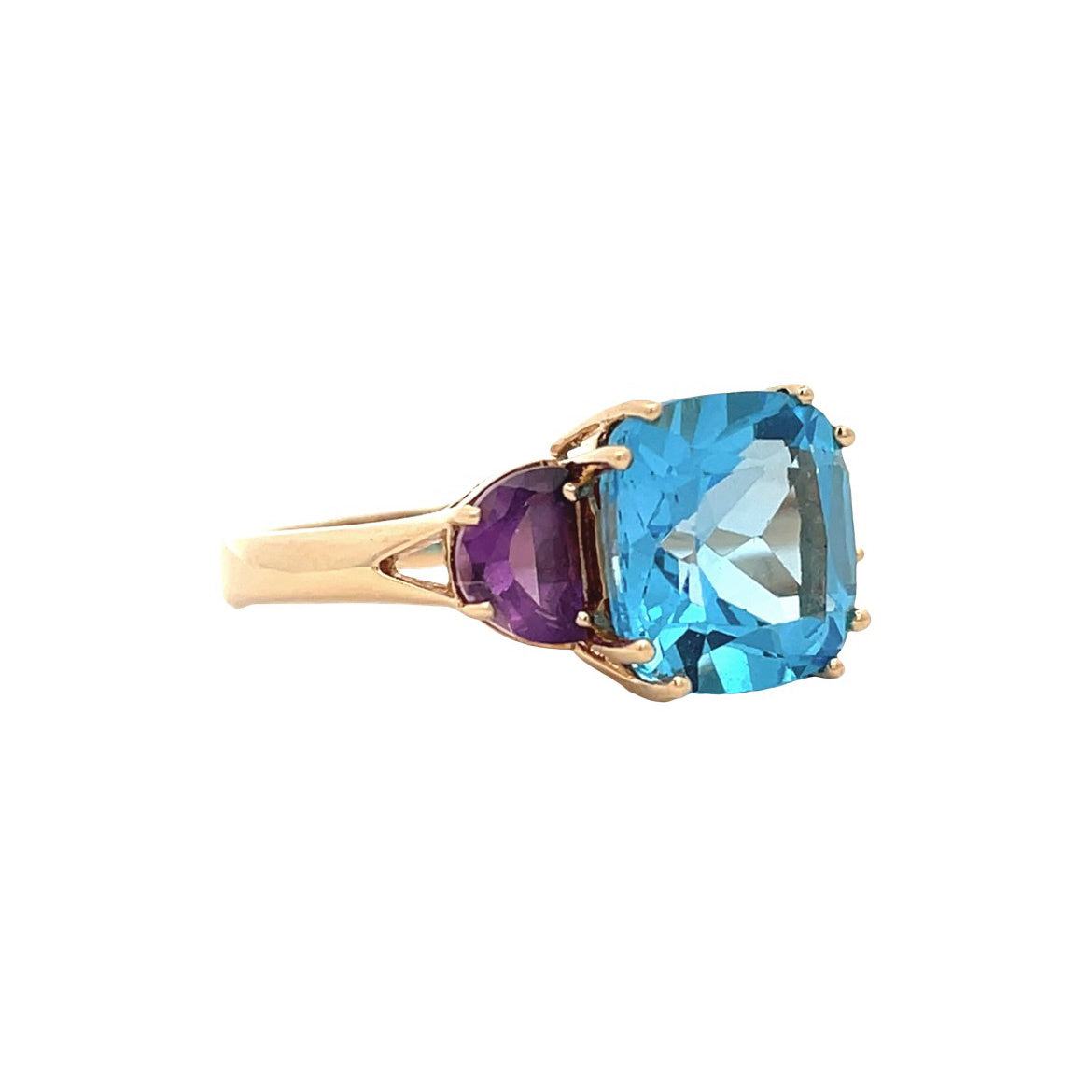 Gouden vintage ring met topaas en amethist 14 kt