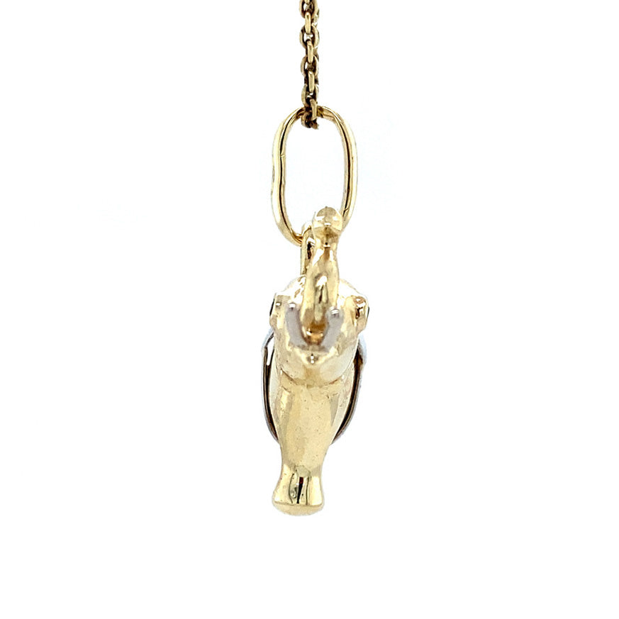 Gouden olifant hanger met saffier 14 krt