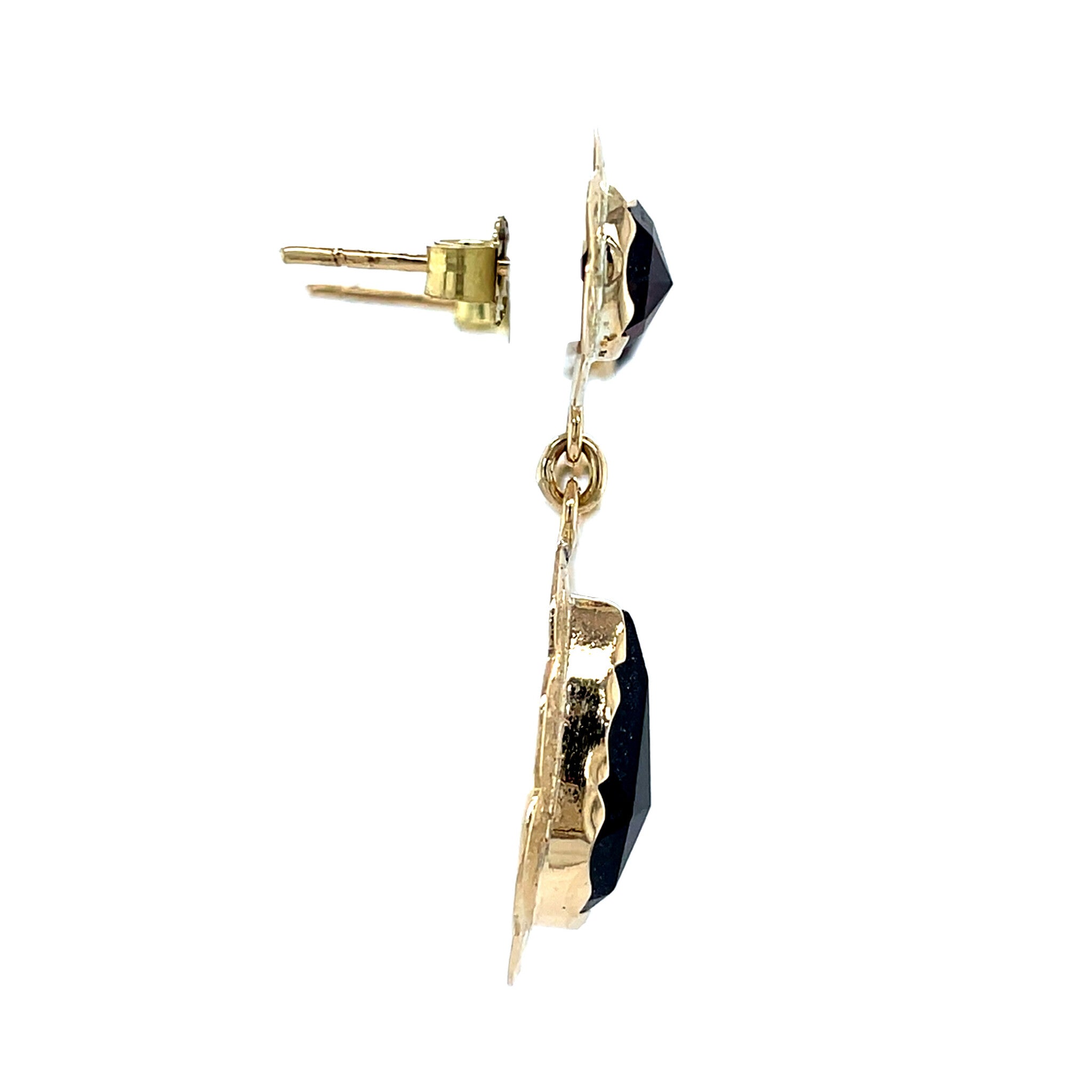 Vintage gold drop earrings with garnet, 14 kt