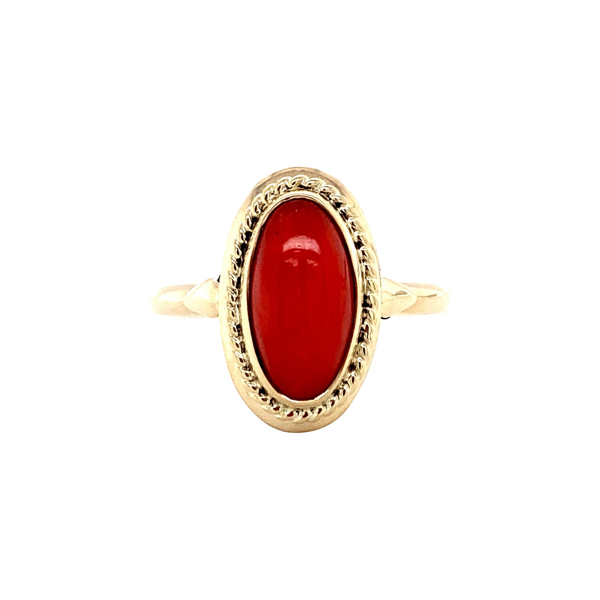 Vintage gold ring with blood coral, 14 kt