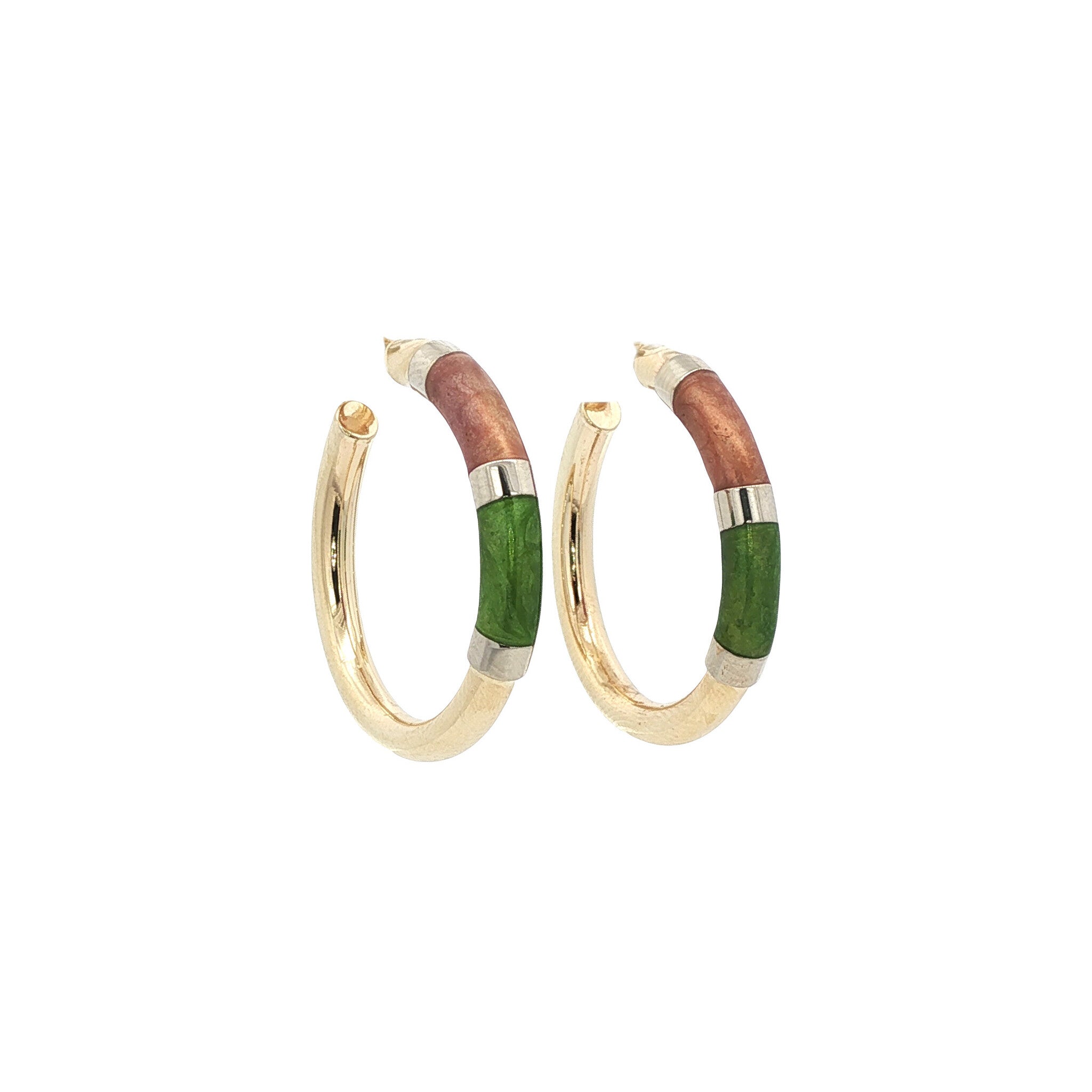 Gold stud earrings with enamel 14 kt