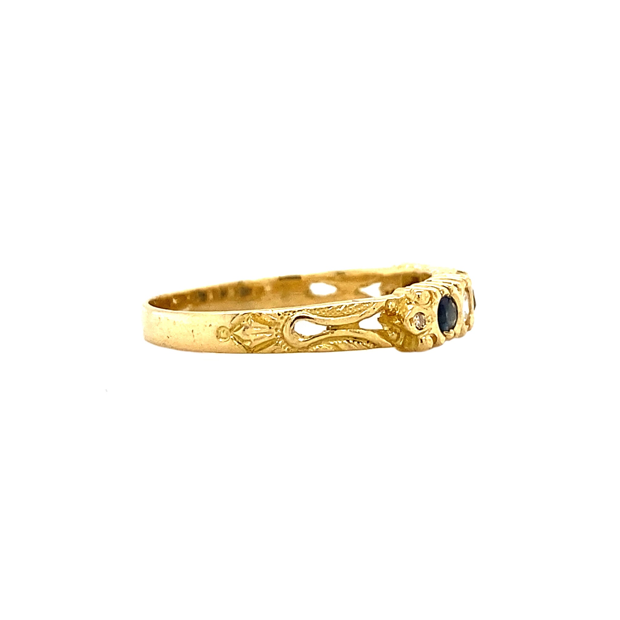 Gouden rijring met saffier en diamant 18 krt