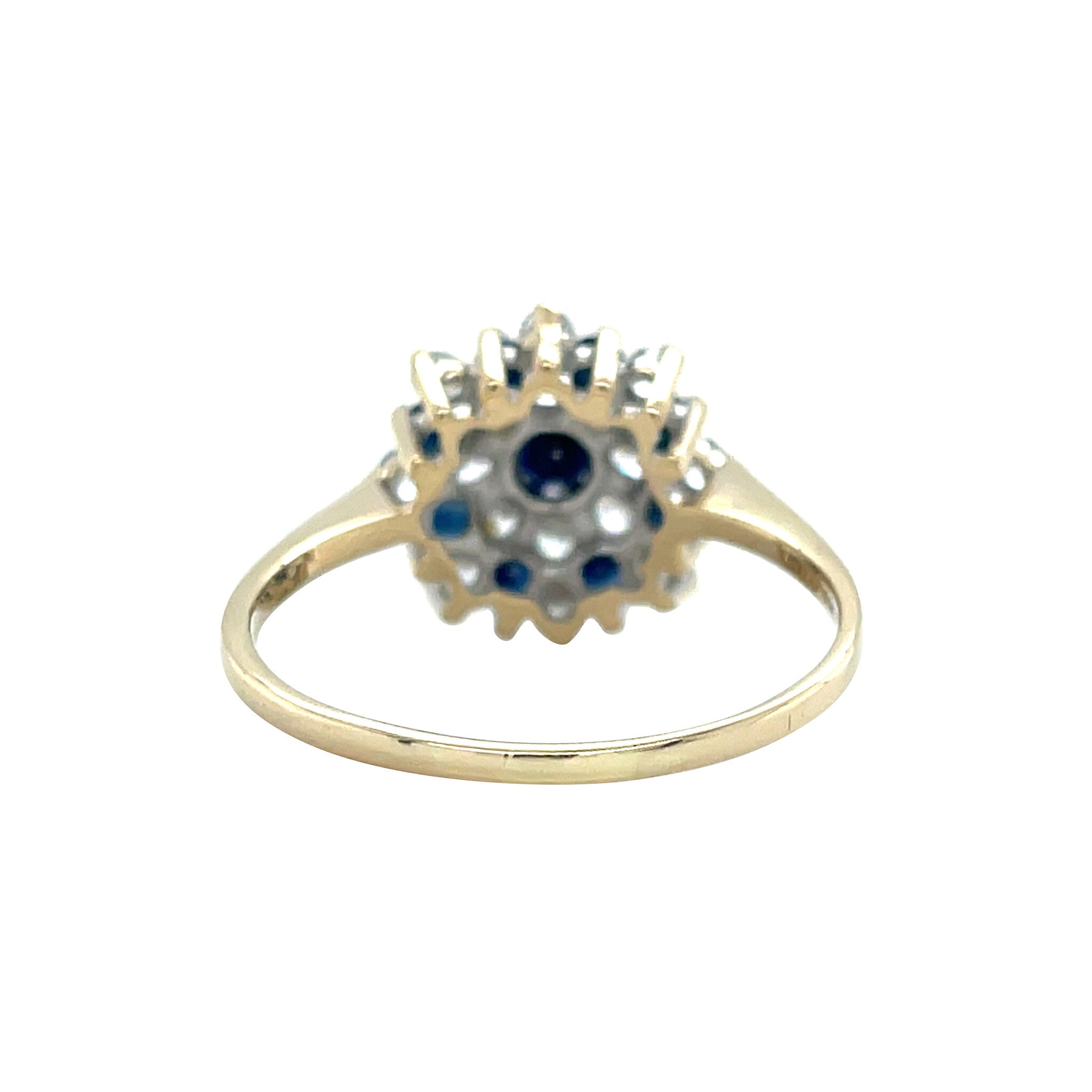 Gouden vintage entourage ring met saffier en zirkonia 14 kt