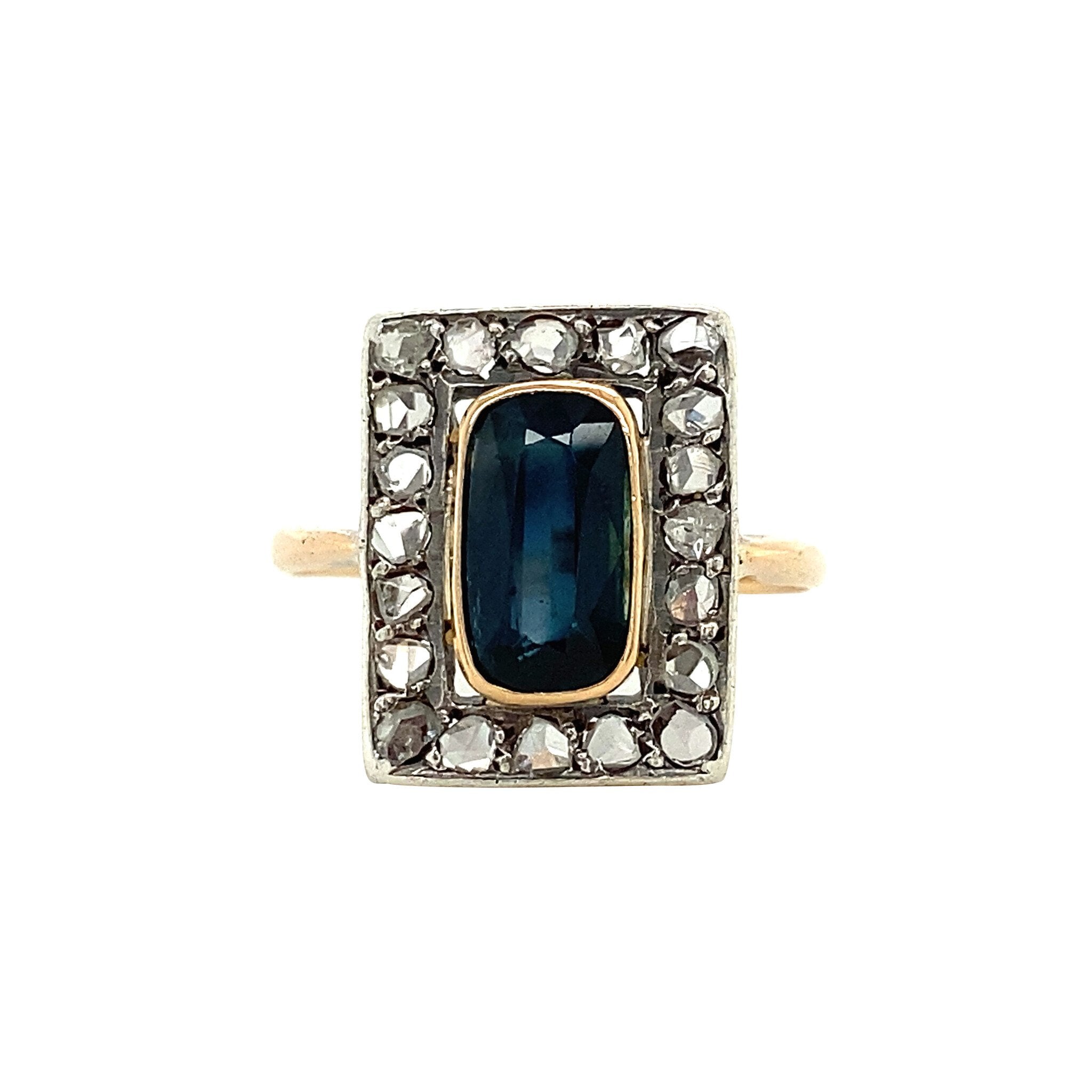 Gouden ring met saffier en roosdiamant 14 krt
