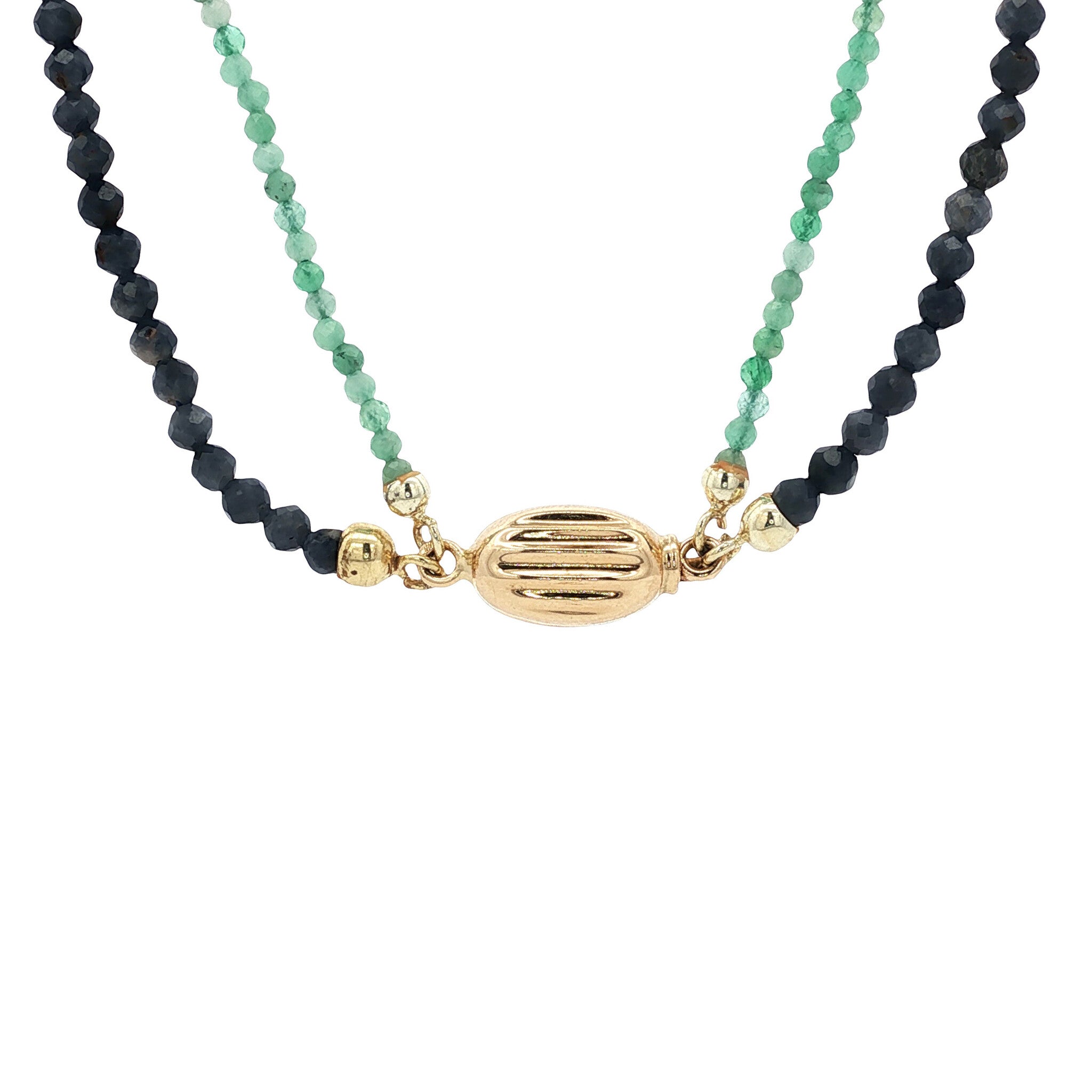 Vintage sapphire and emerald necklace with 14 kt gold clasp