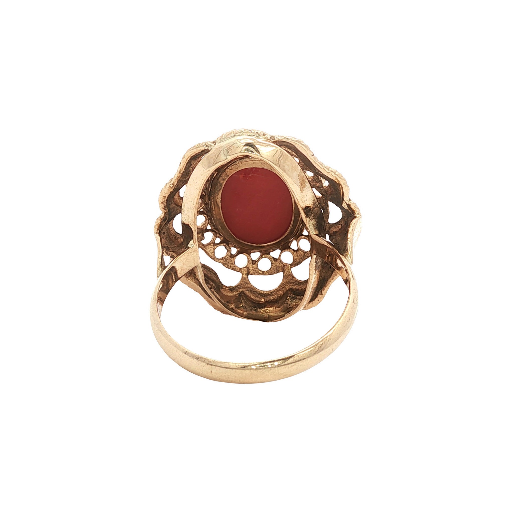 Gouden vintage ring met bloedkoraal 14 krt