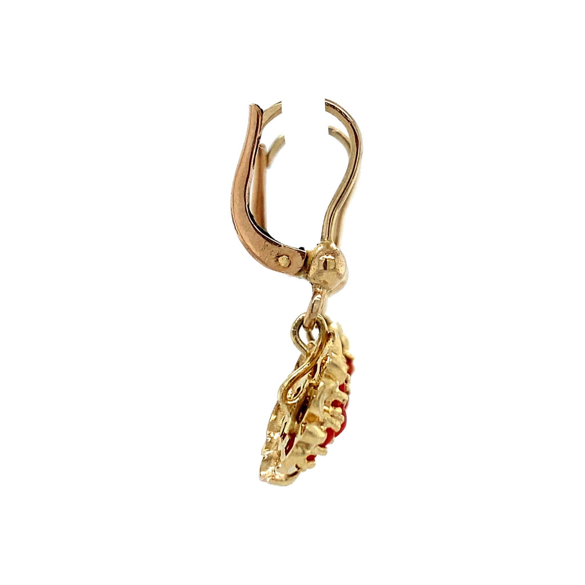 Gouden entourage oorhangers met bloedkoraal 14 krt