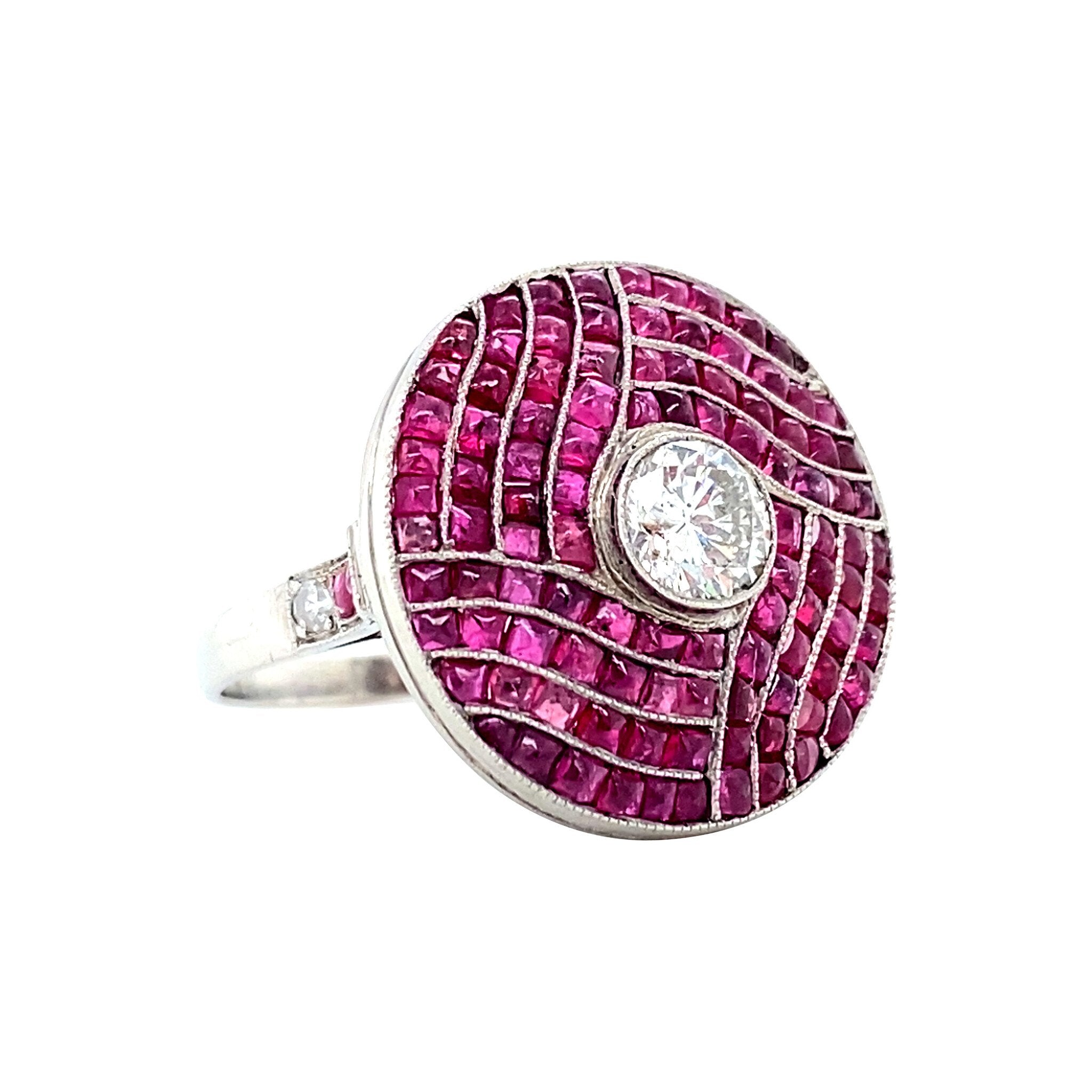 Platina ring met robijn en diamant 950