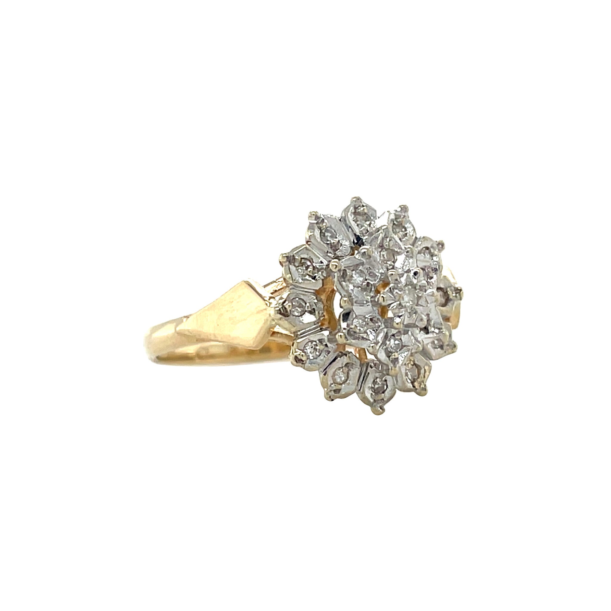 Gouden vintage dubbele entourage ring met diamant 14 krt