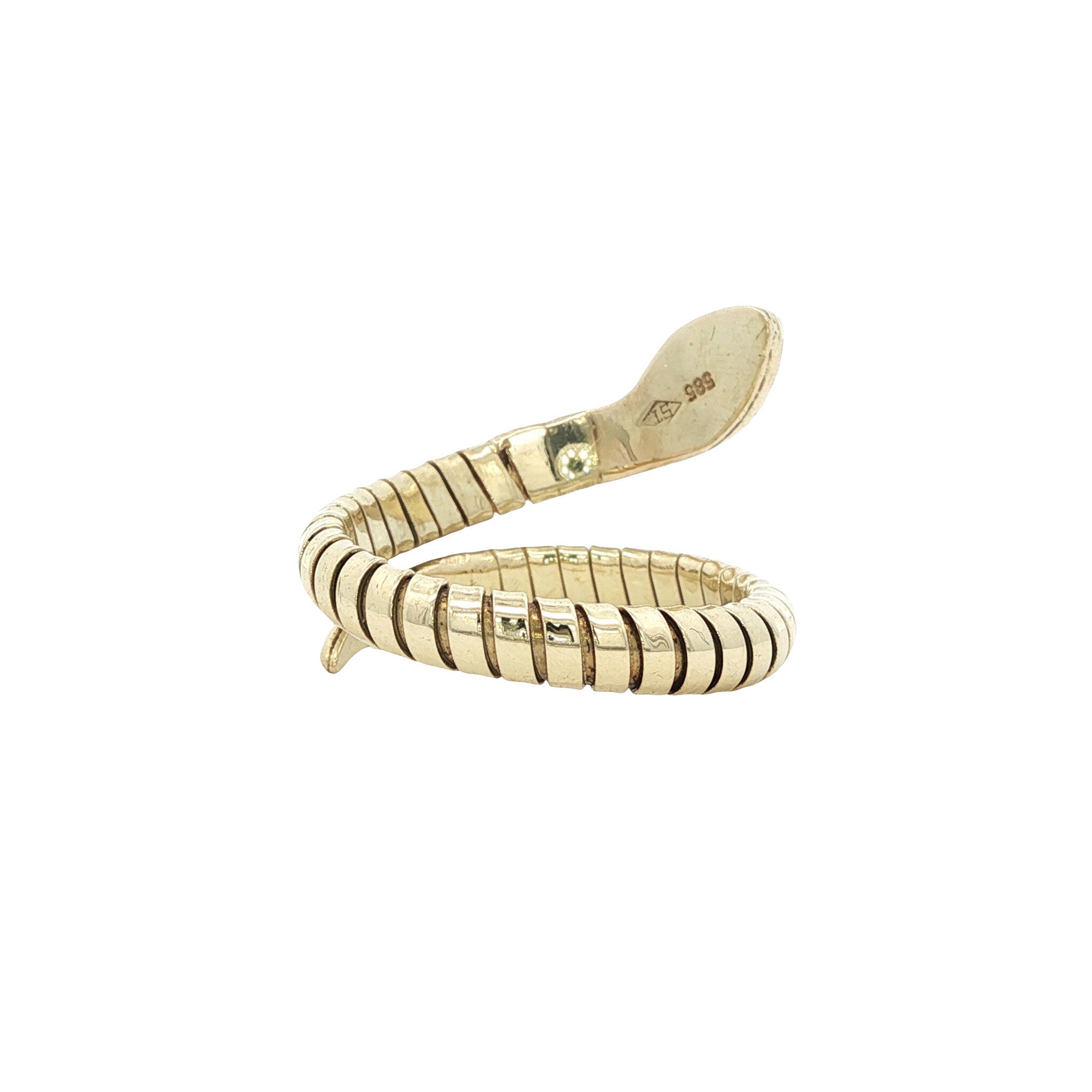 Gold snake ring with coloured stone 14 kt