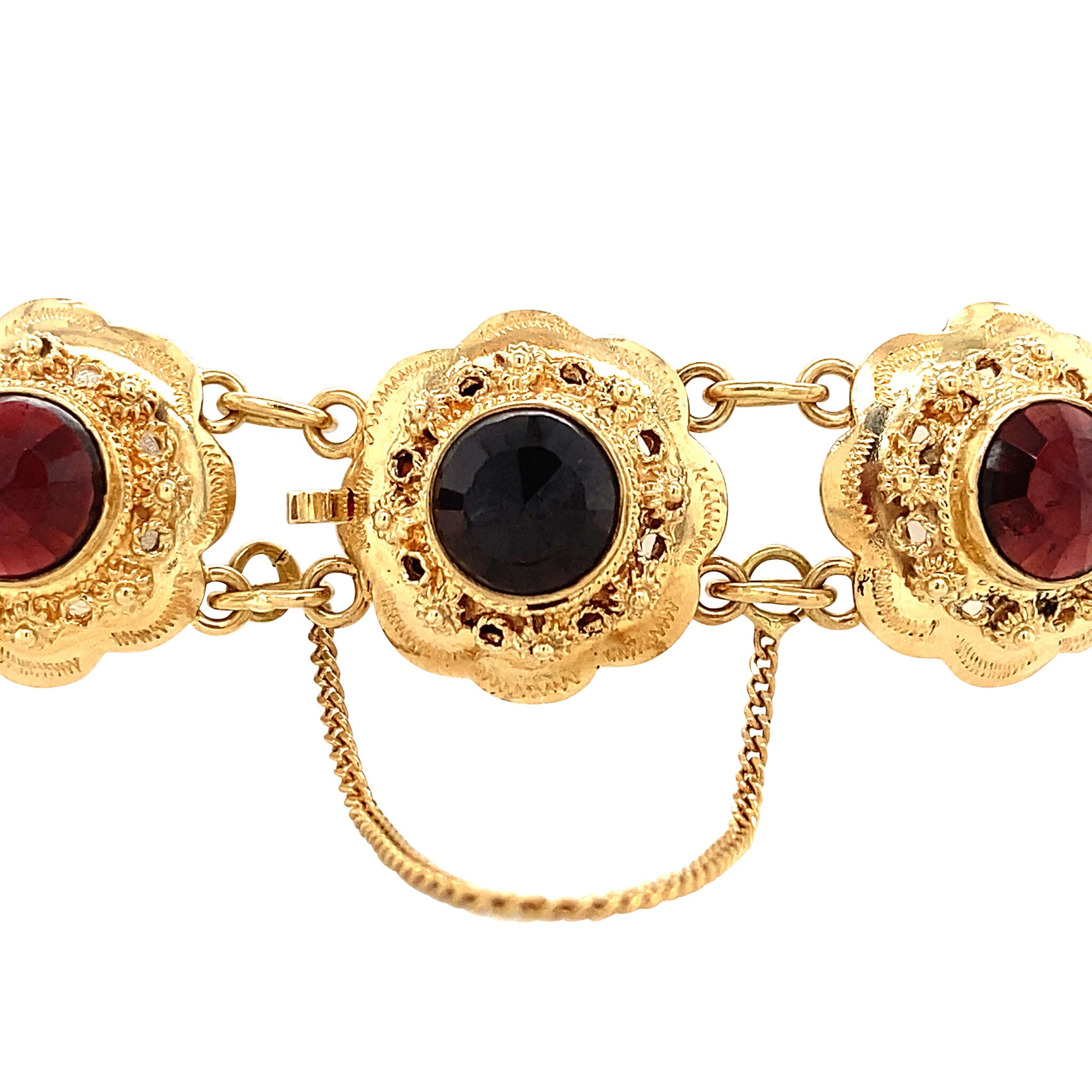 Gouden armband met granaat 17.5 cm 14 krt