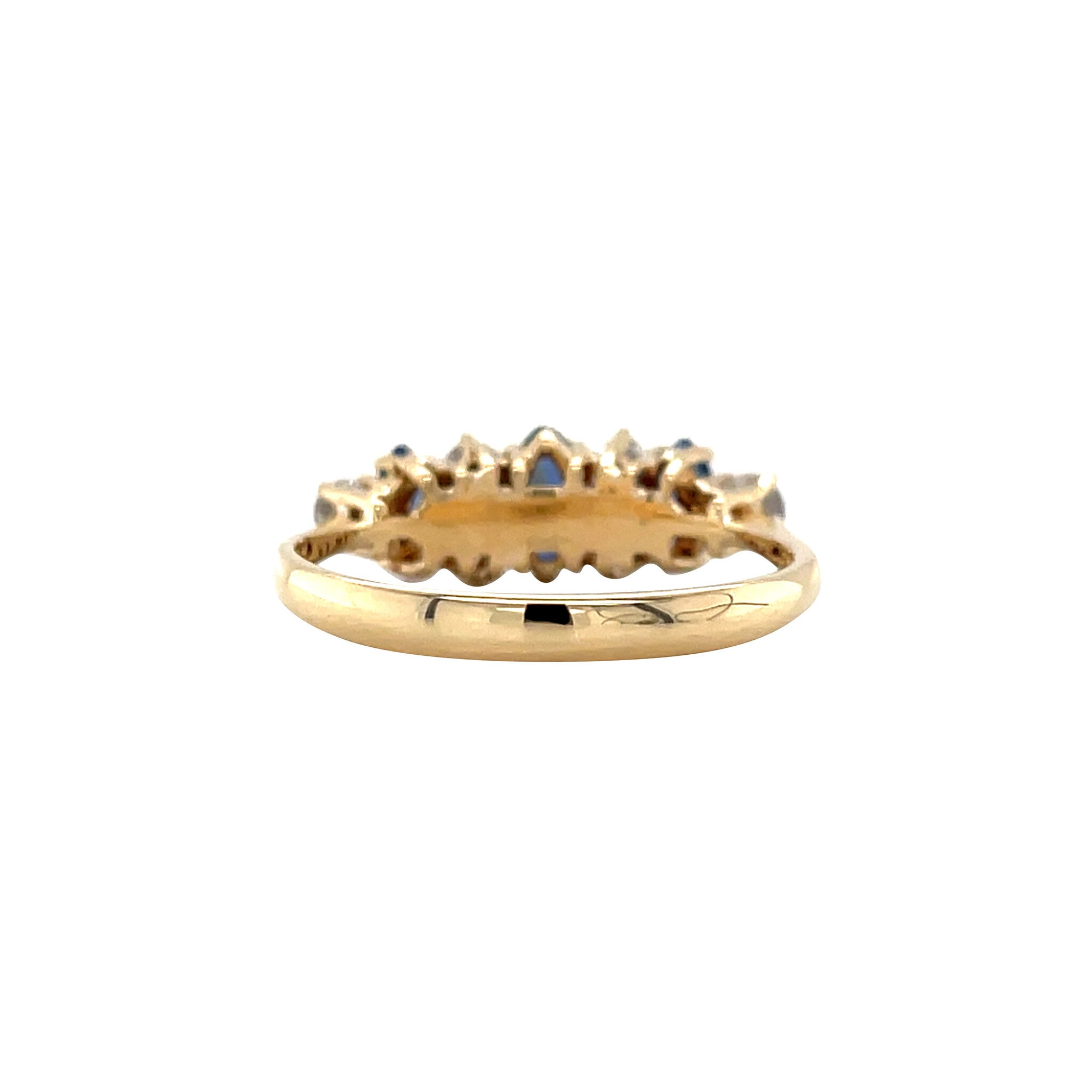 Gold row ring with sapphire and diamond 18 kt