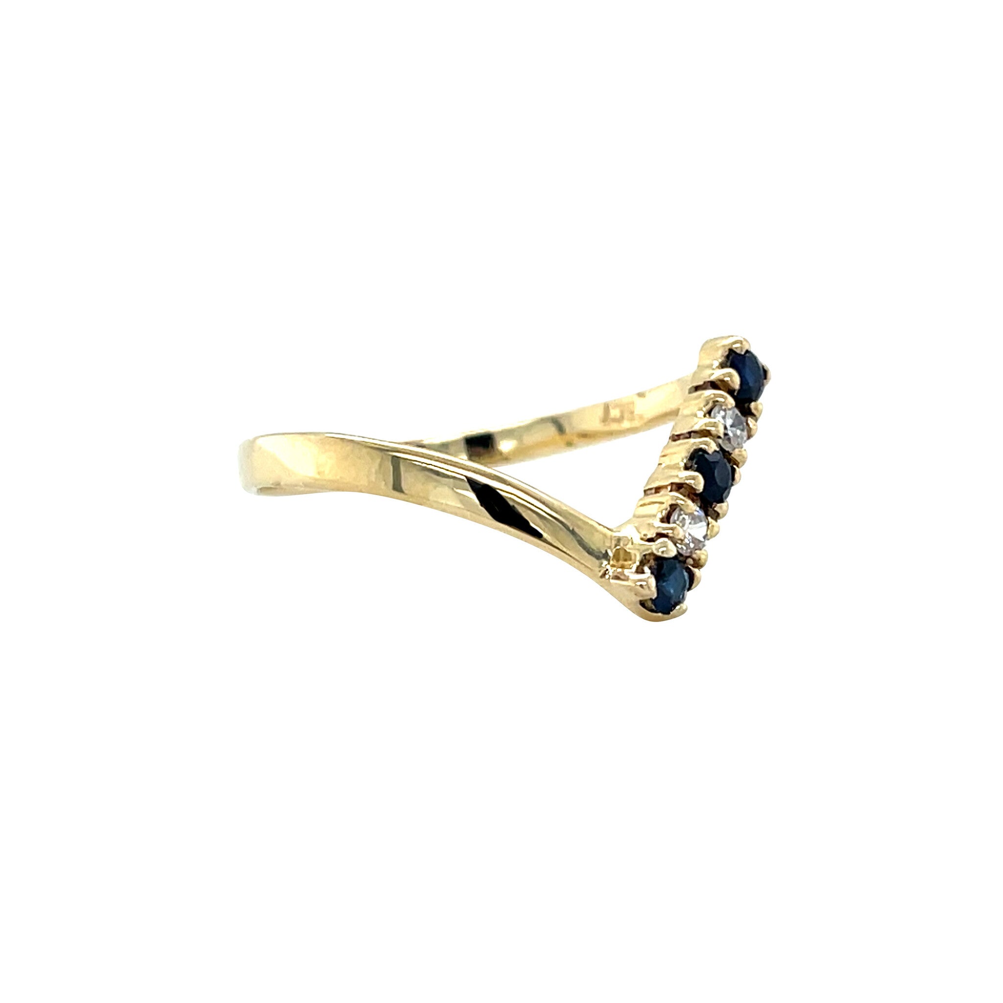 Vintage gold eternity ring with sapphire and diamond, 14 kt