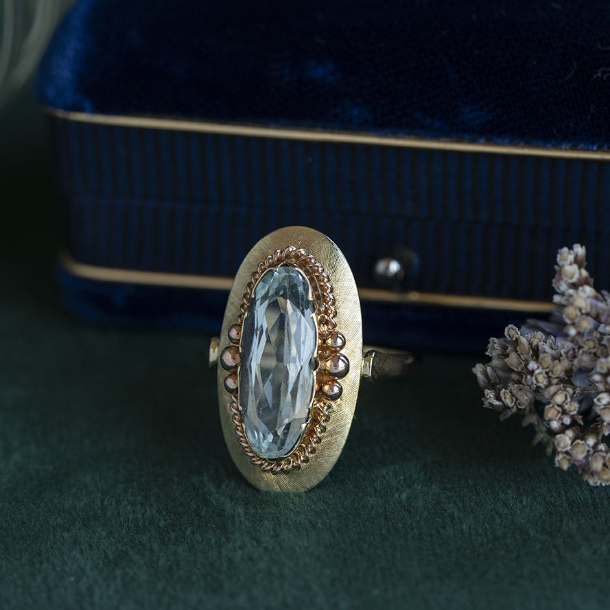 Gouden vintage ring met aquamarijn 14 kt
