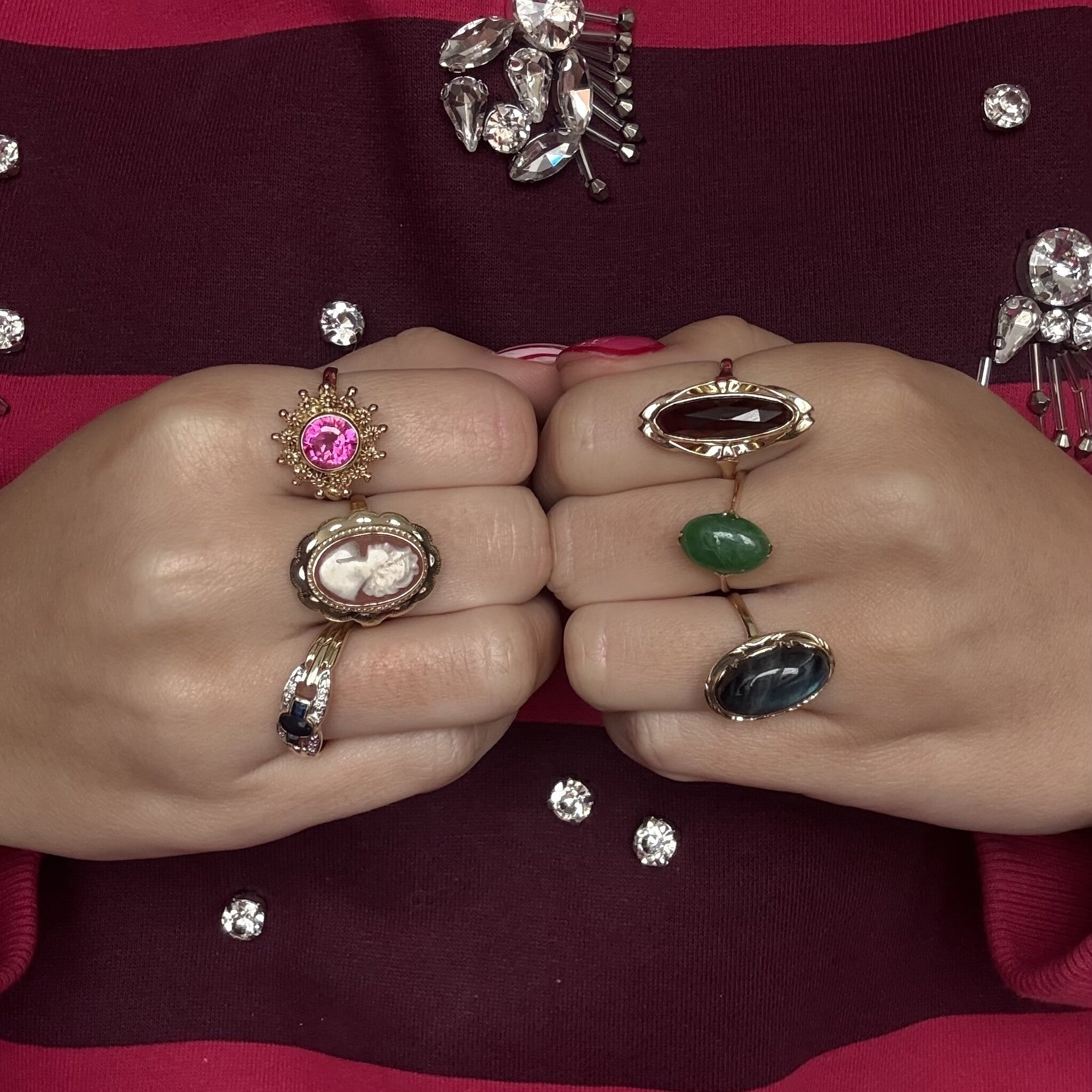 Vintage rosé ring met jade 10 kt