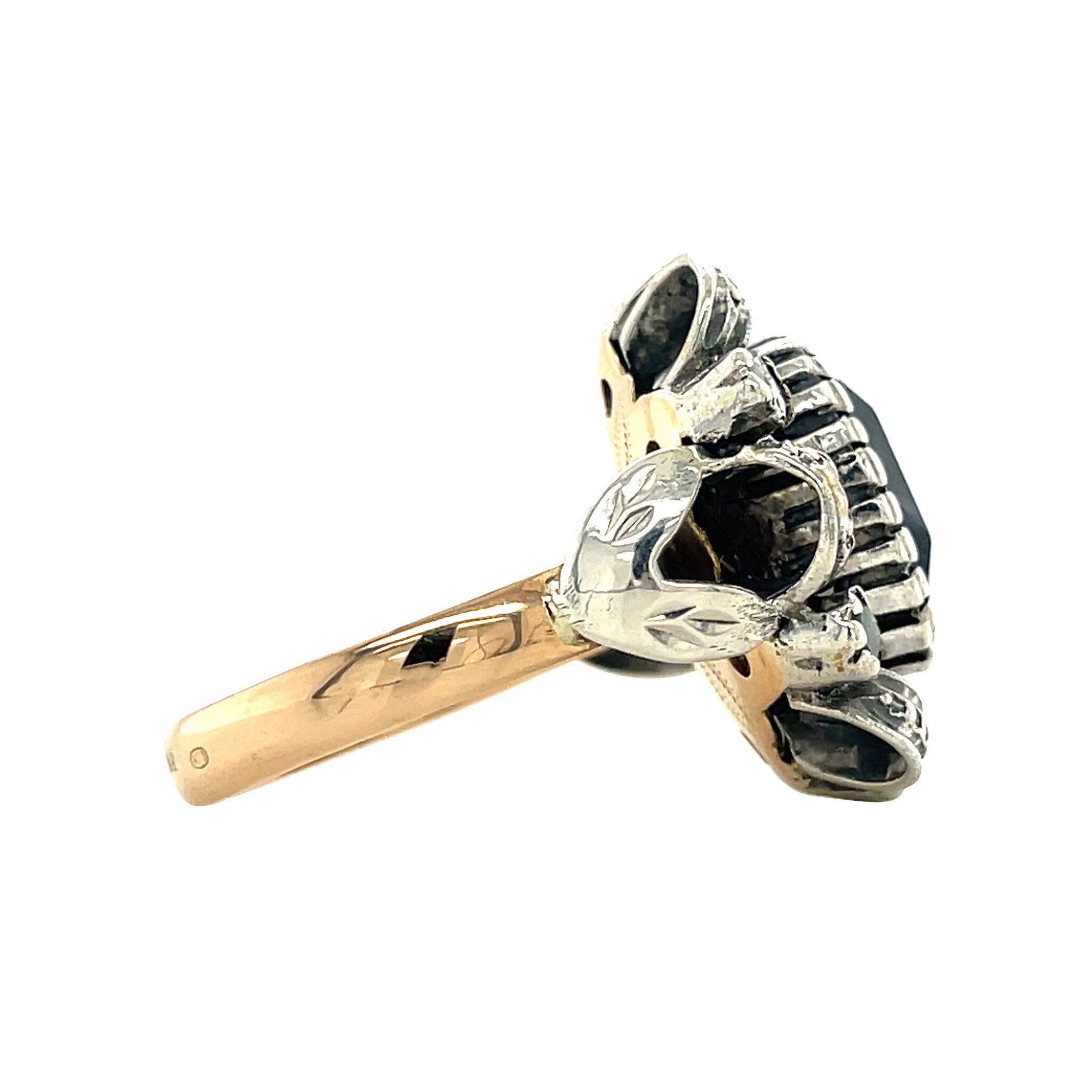 Gouden vintage ring met saffier en roosdiamant 14 kt/925