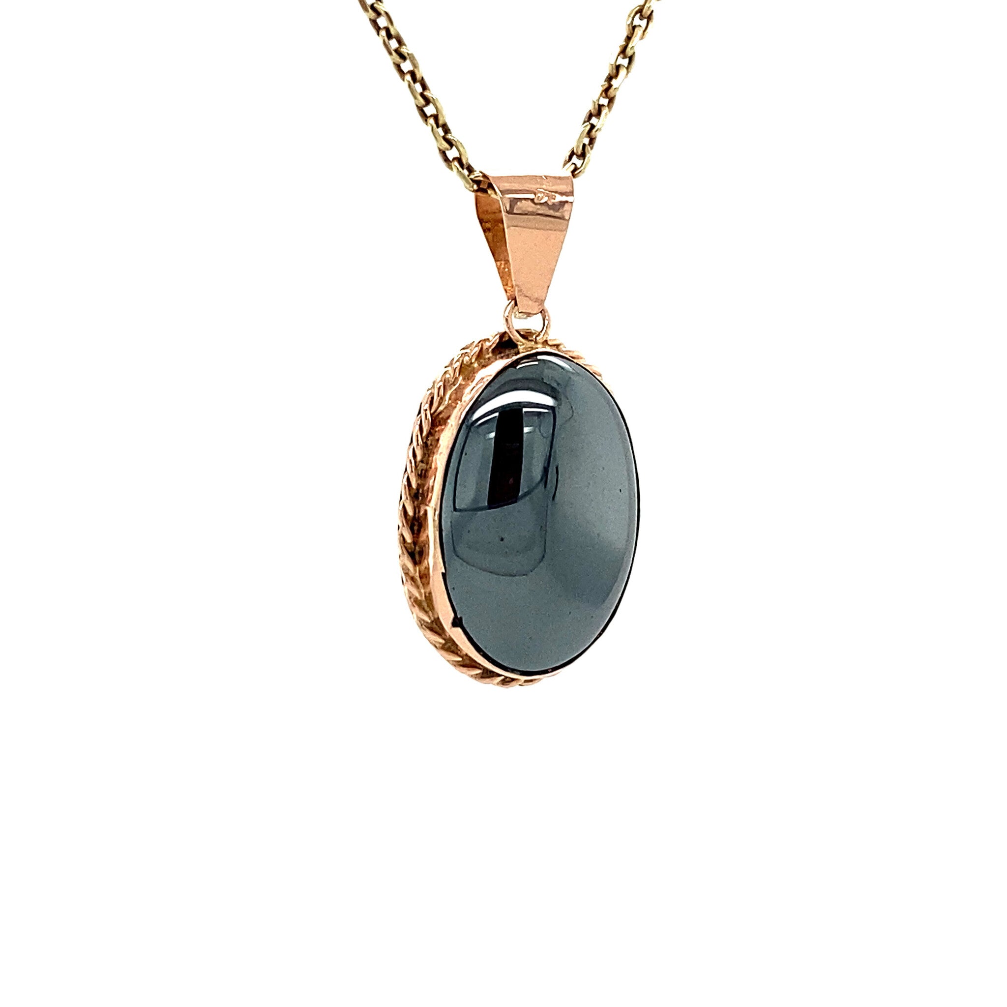 Rose-gold pendant with hematite 14 kt