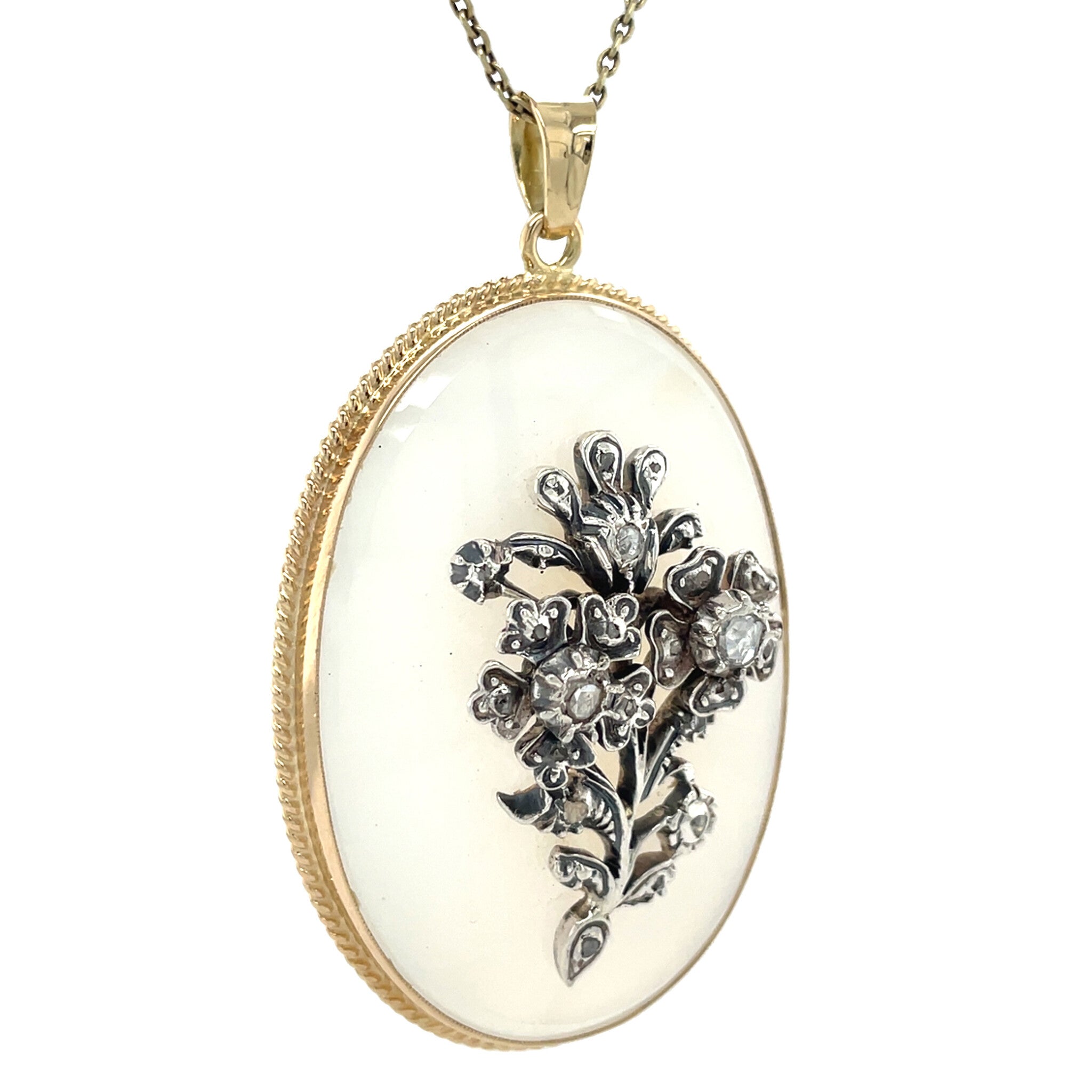 Gouden vintage hanger met agaat en diamant 14 kt/925