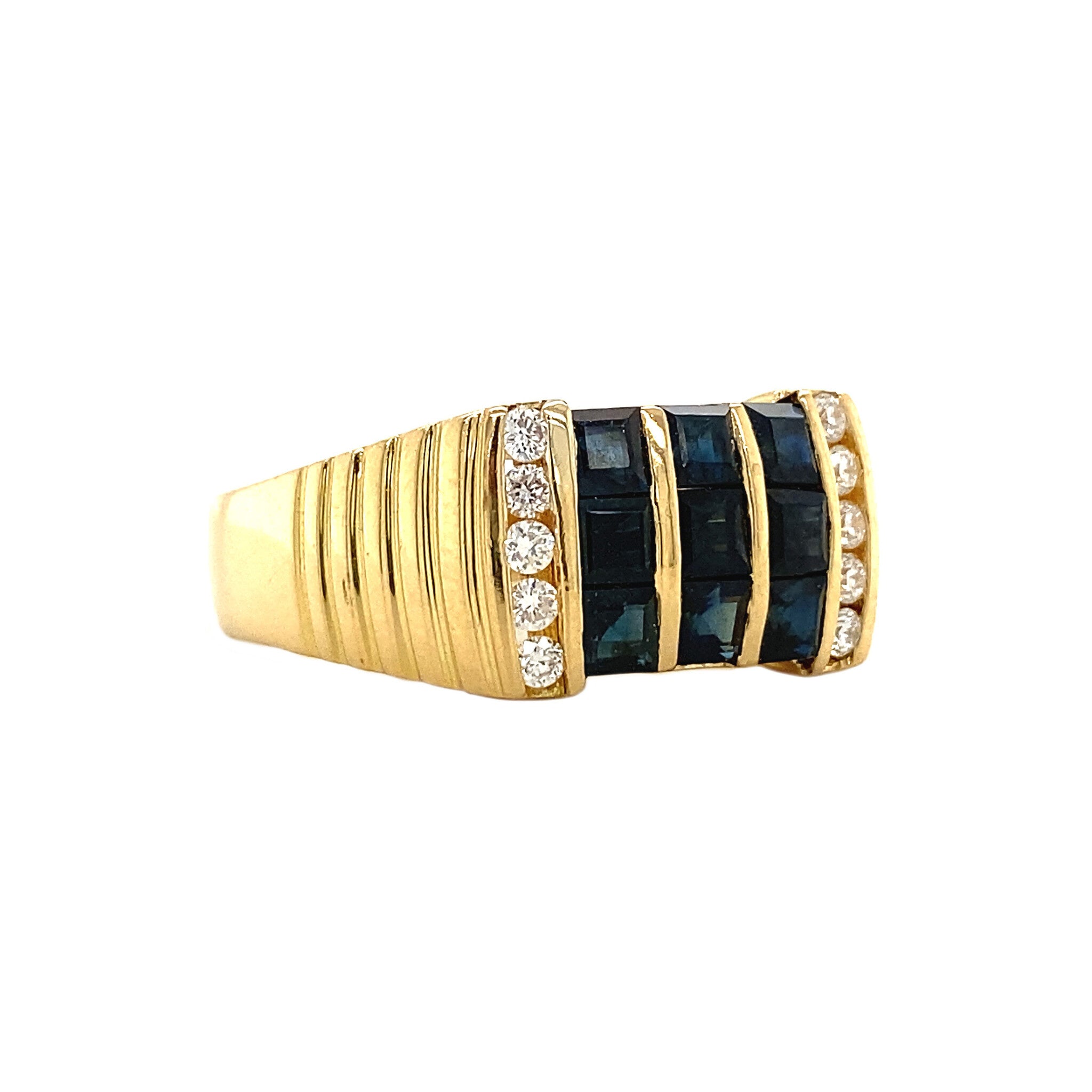Gouden ring met saffier en diamant 18 krt