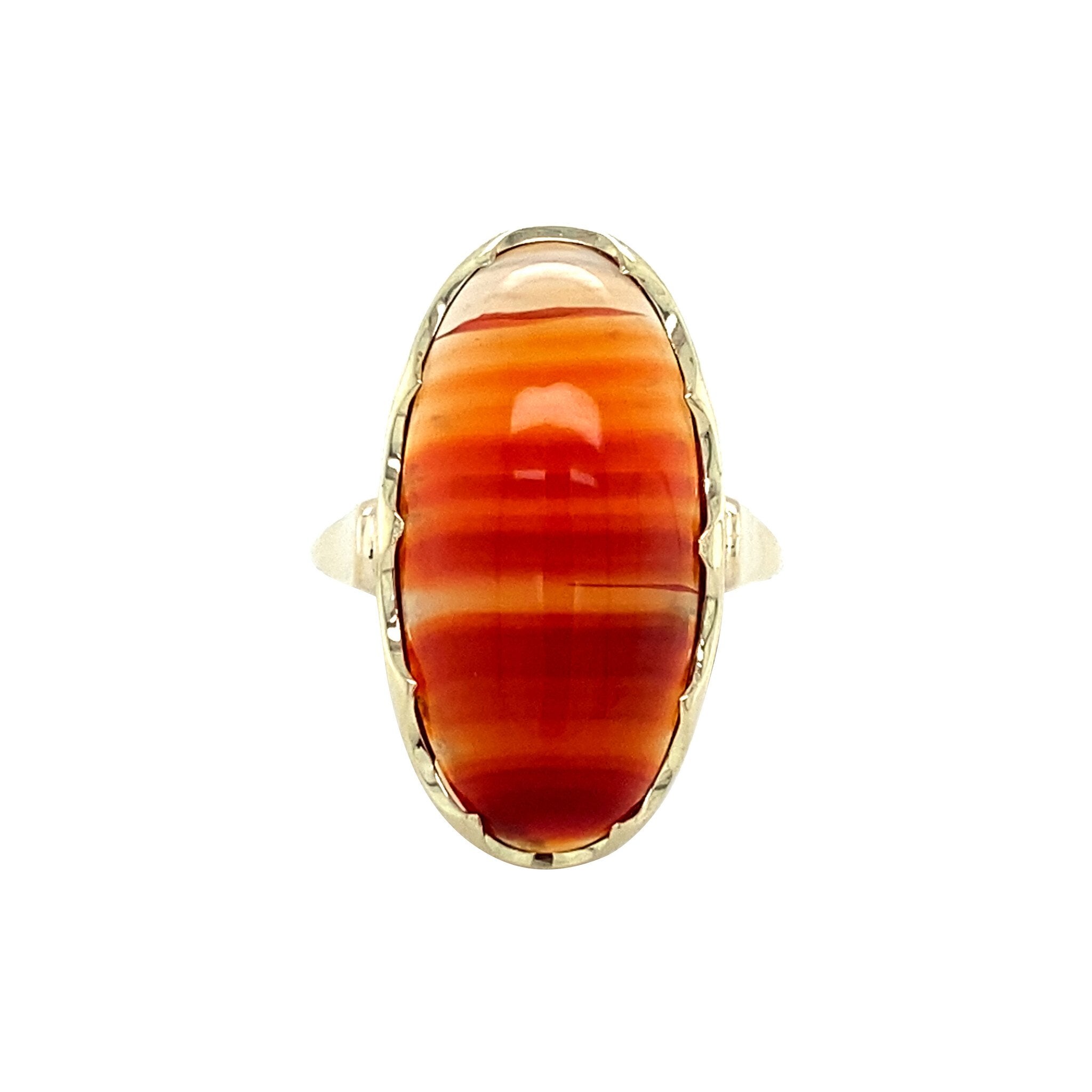 Vintage gold ring with striped agate, 14 kt