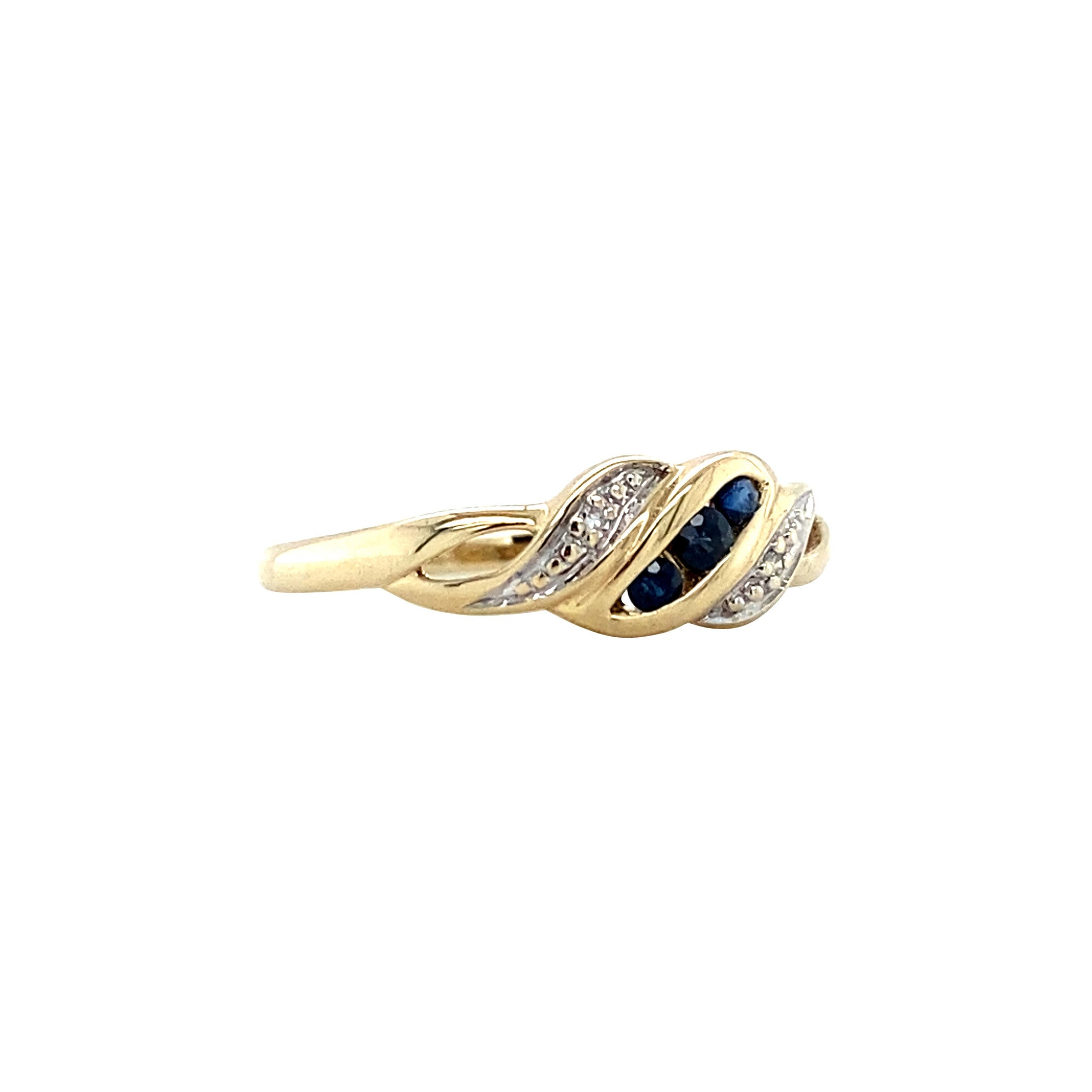 Gouden vintage ring met saffier en diamant 14 krt