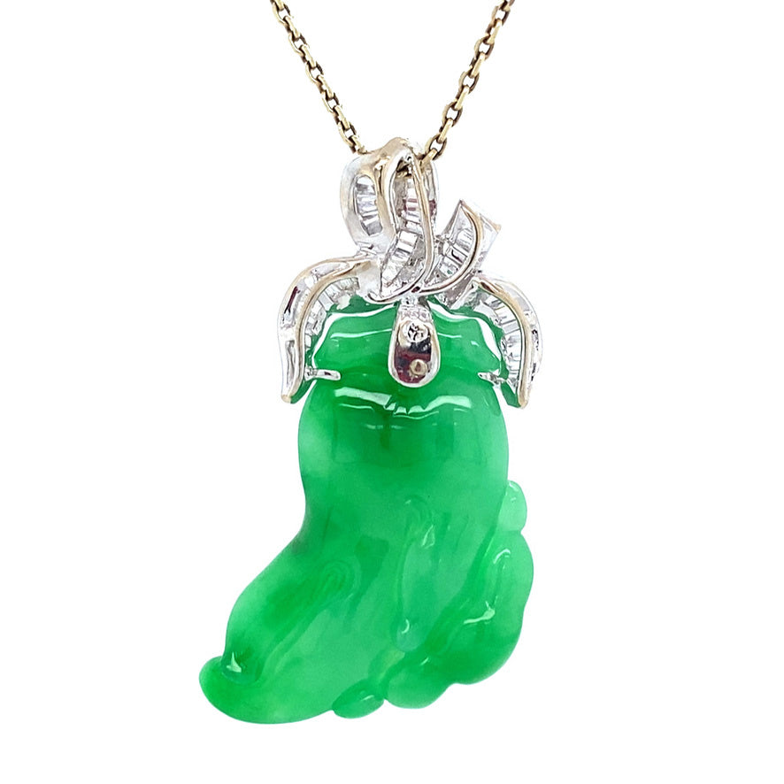 Witgouden vintage hanger met jade en diamant 14 kt