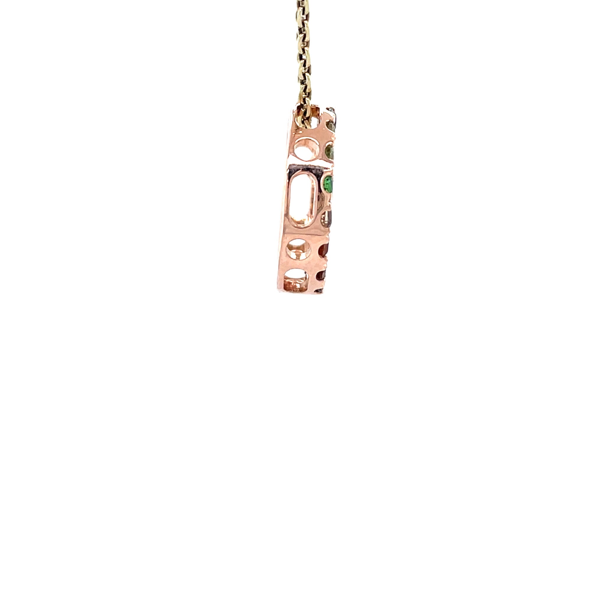 Rose-gold vintage Rainbow forest Gassan pendant with colored gemstones 14 kt