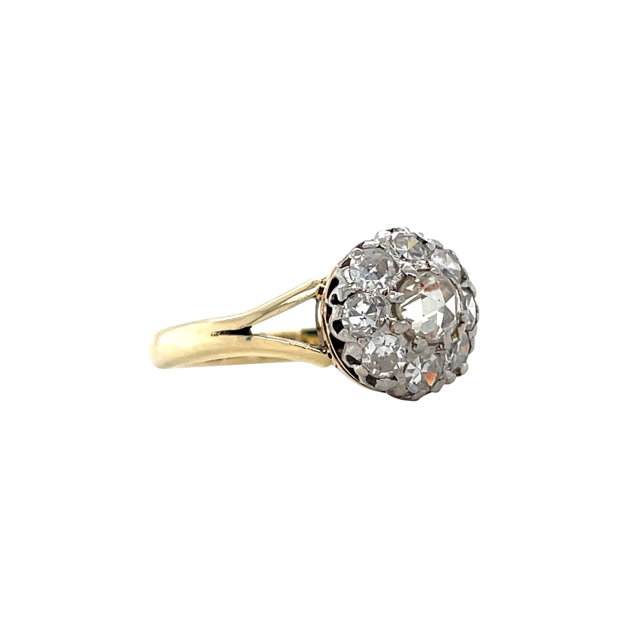 Gold vintage retro entourage ring with rose diamond 14 kt/950
