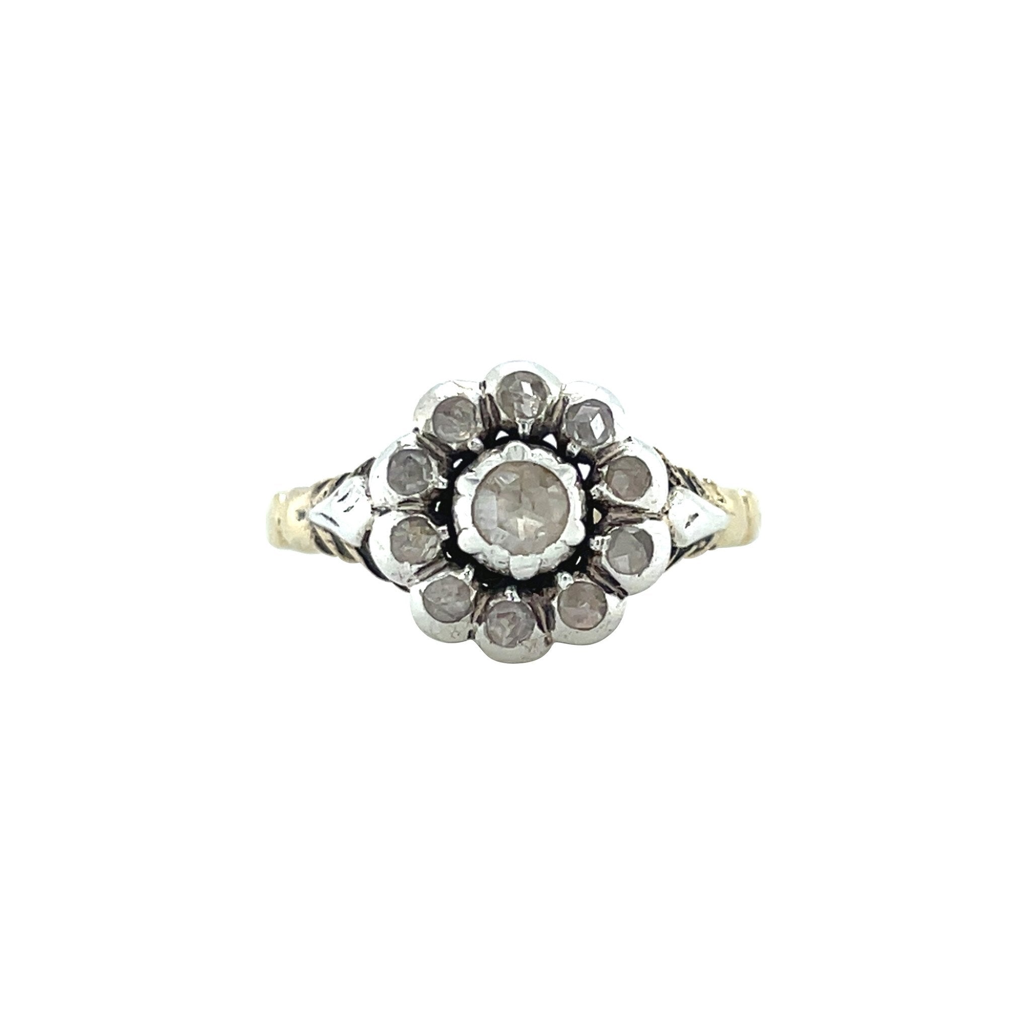 14 kt gold vintage halo ring with a rose-cut diamond
