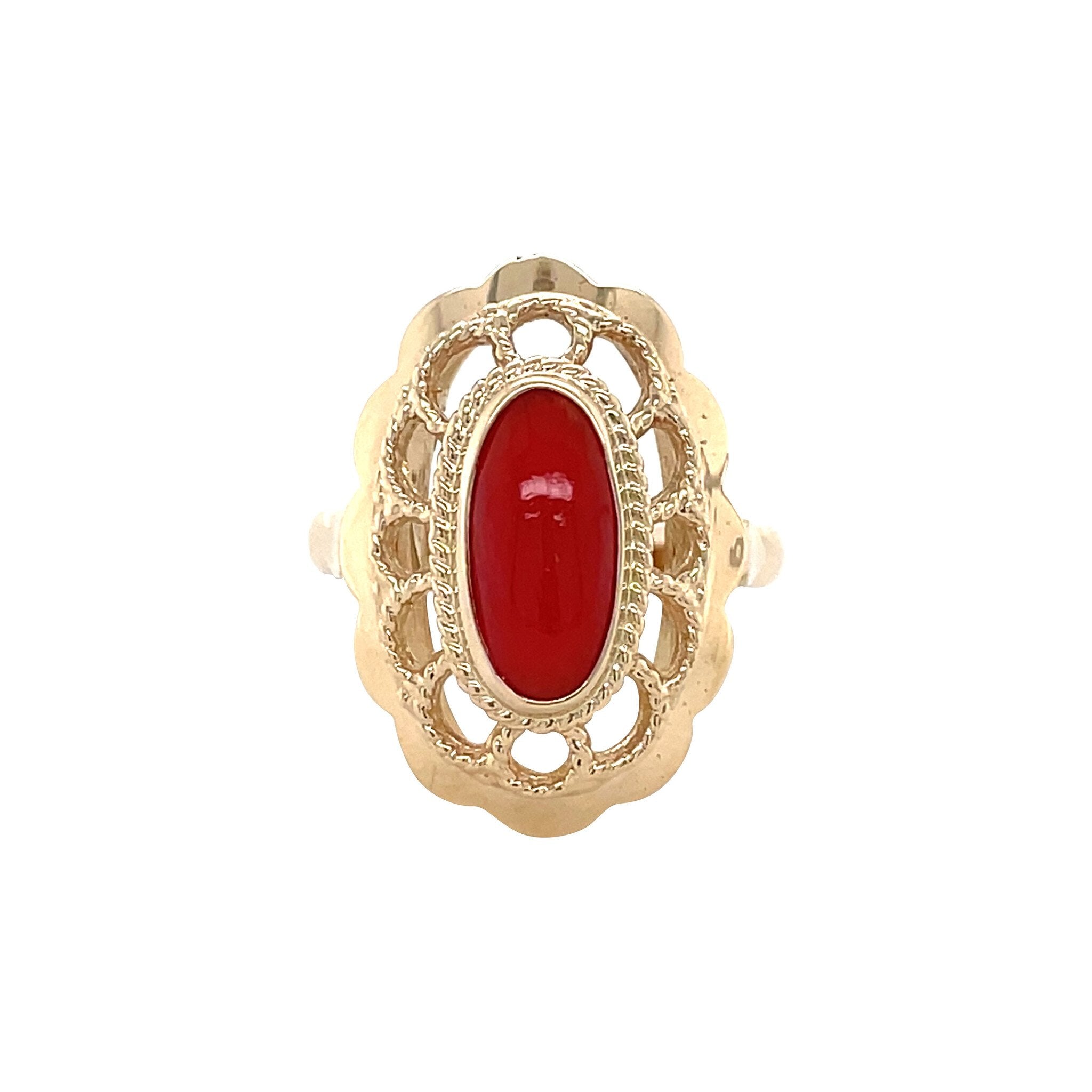Gold vintage ring with blood coral 14 kt