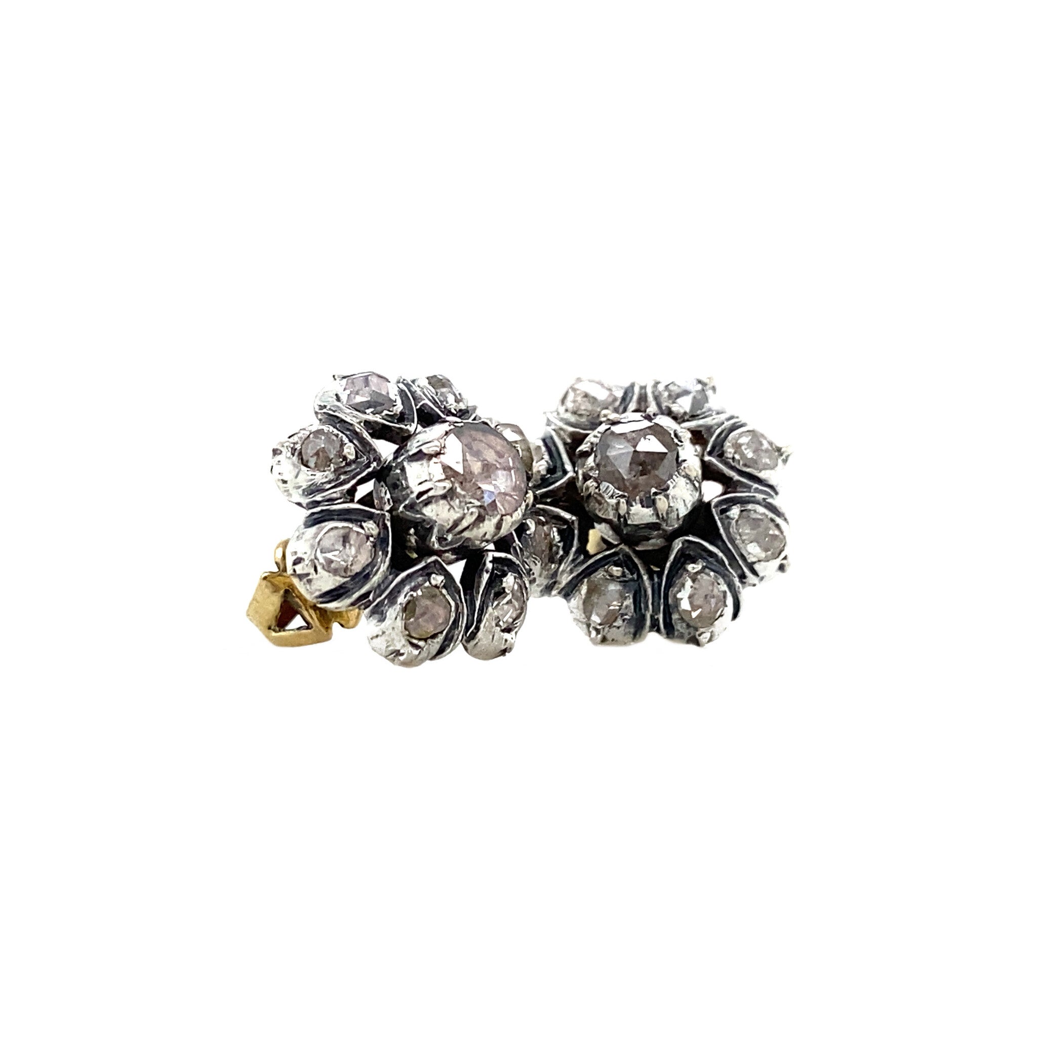 Gold stud earrings with rose-cut diamond, 14 kt/925