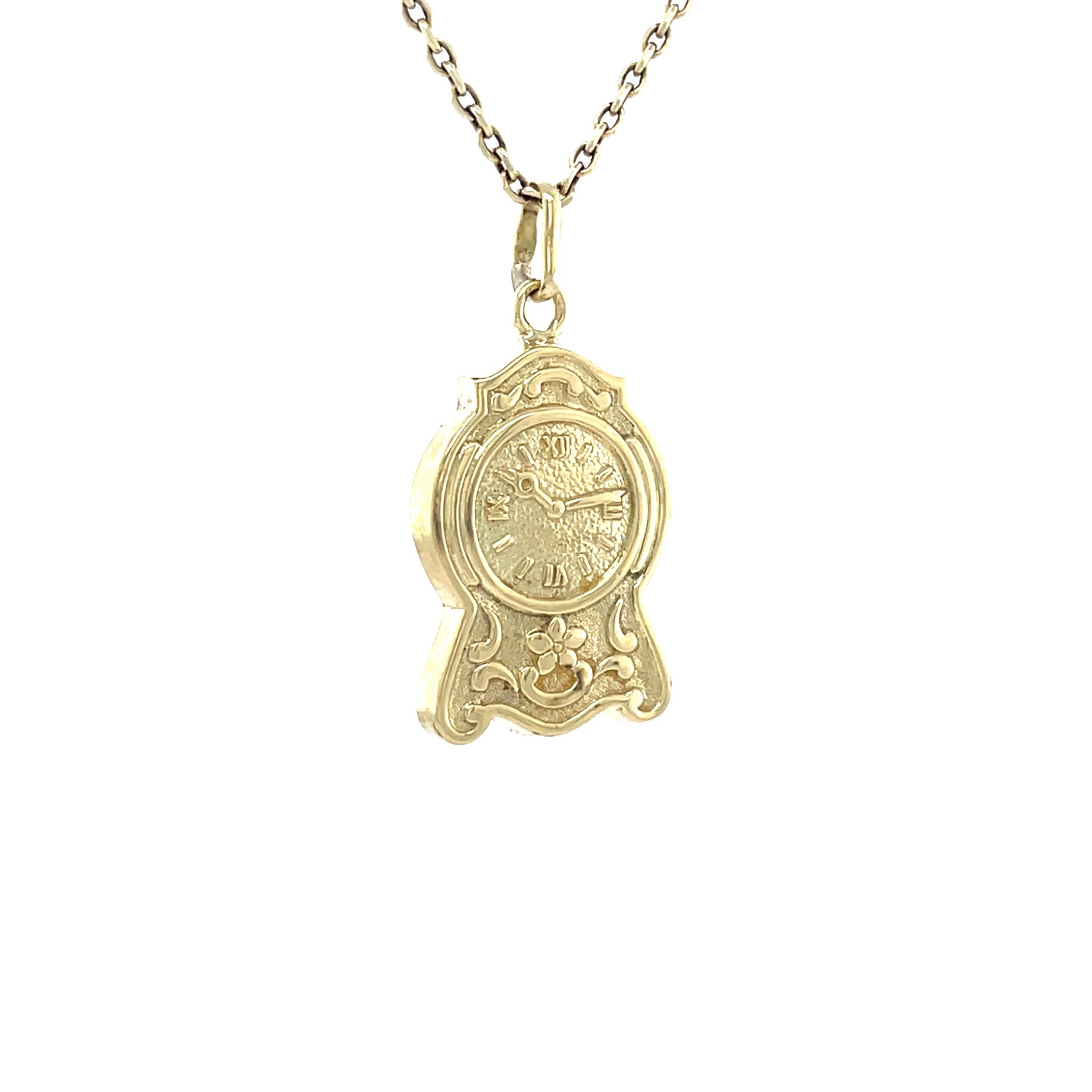 Gouden vintage klok hanger 14 krt