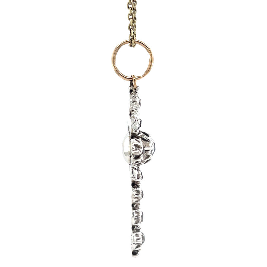 Zilveren vintage victoriaanse kruis hanger met roosdiamant 925/14 krt