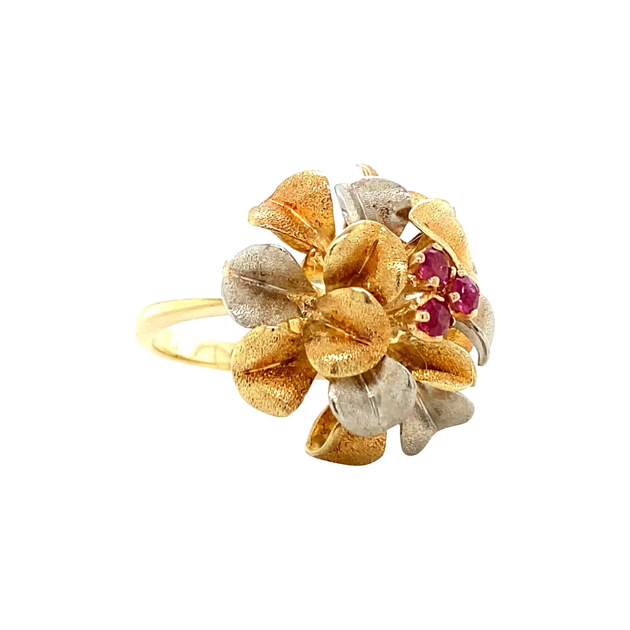 Bicolour gold ring with ruby 14 kt