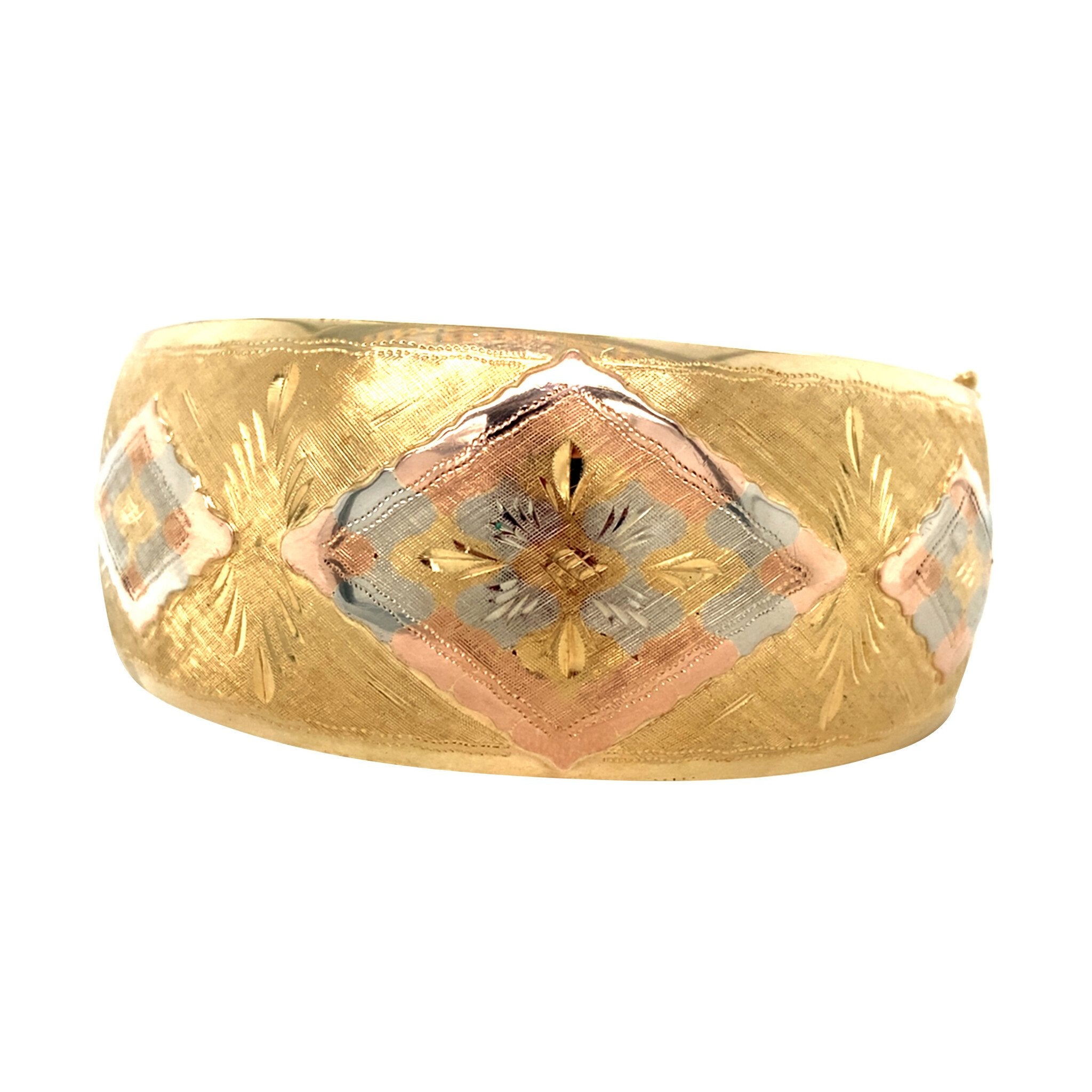 Vintage gouden bangle met gravure 14 krt