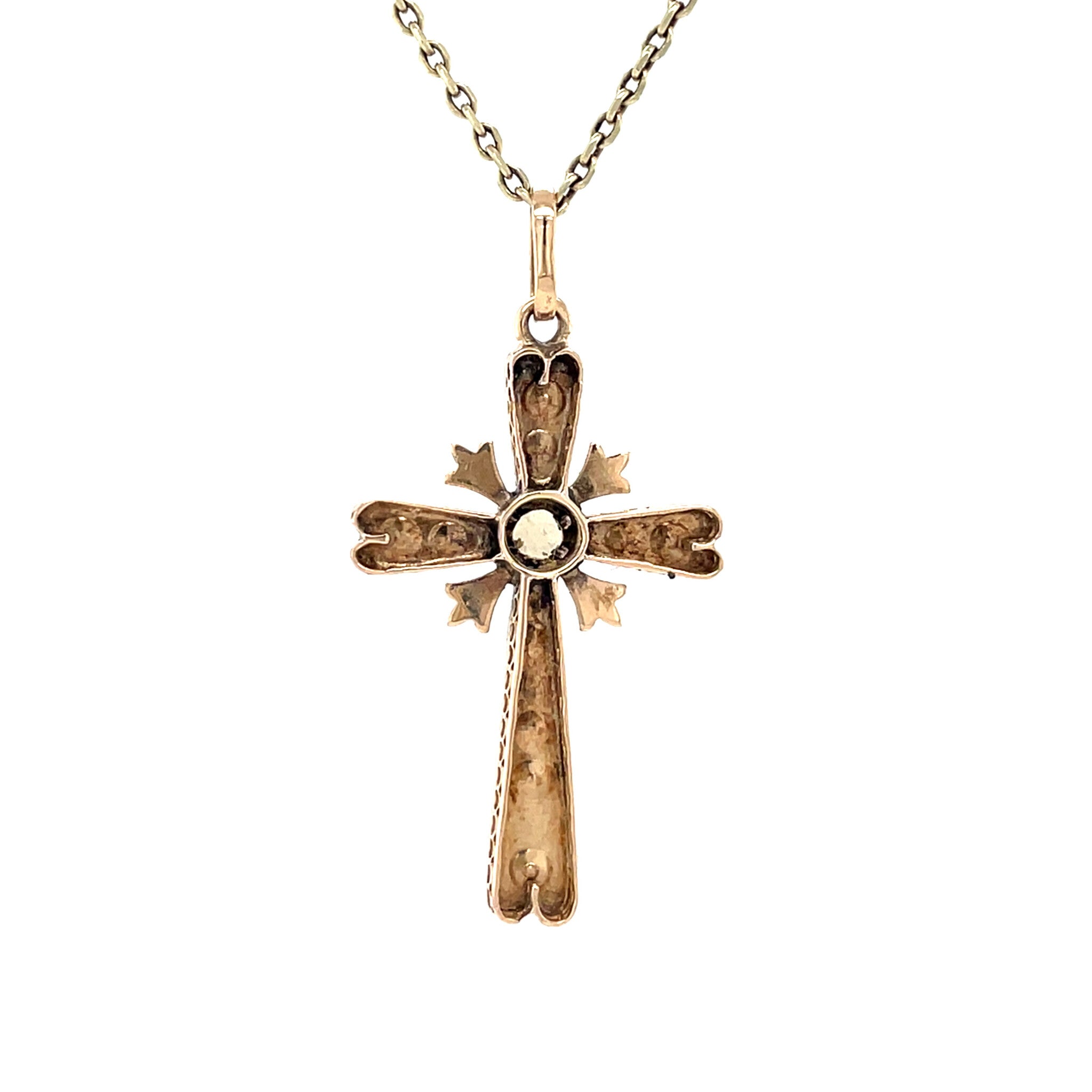 Rose-gold vintage cross pendant with pearl 14 kt