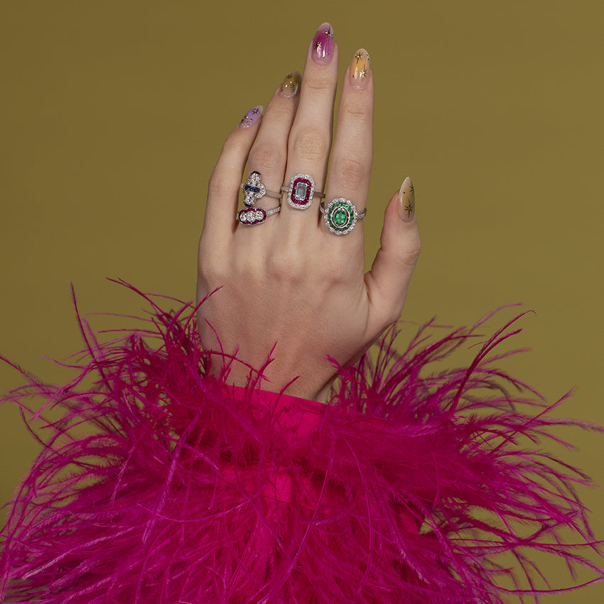 Gouden ring met saffier en diamant 14 kt