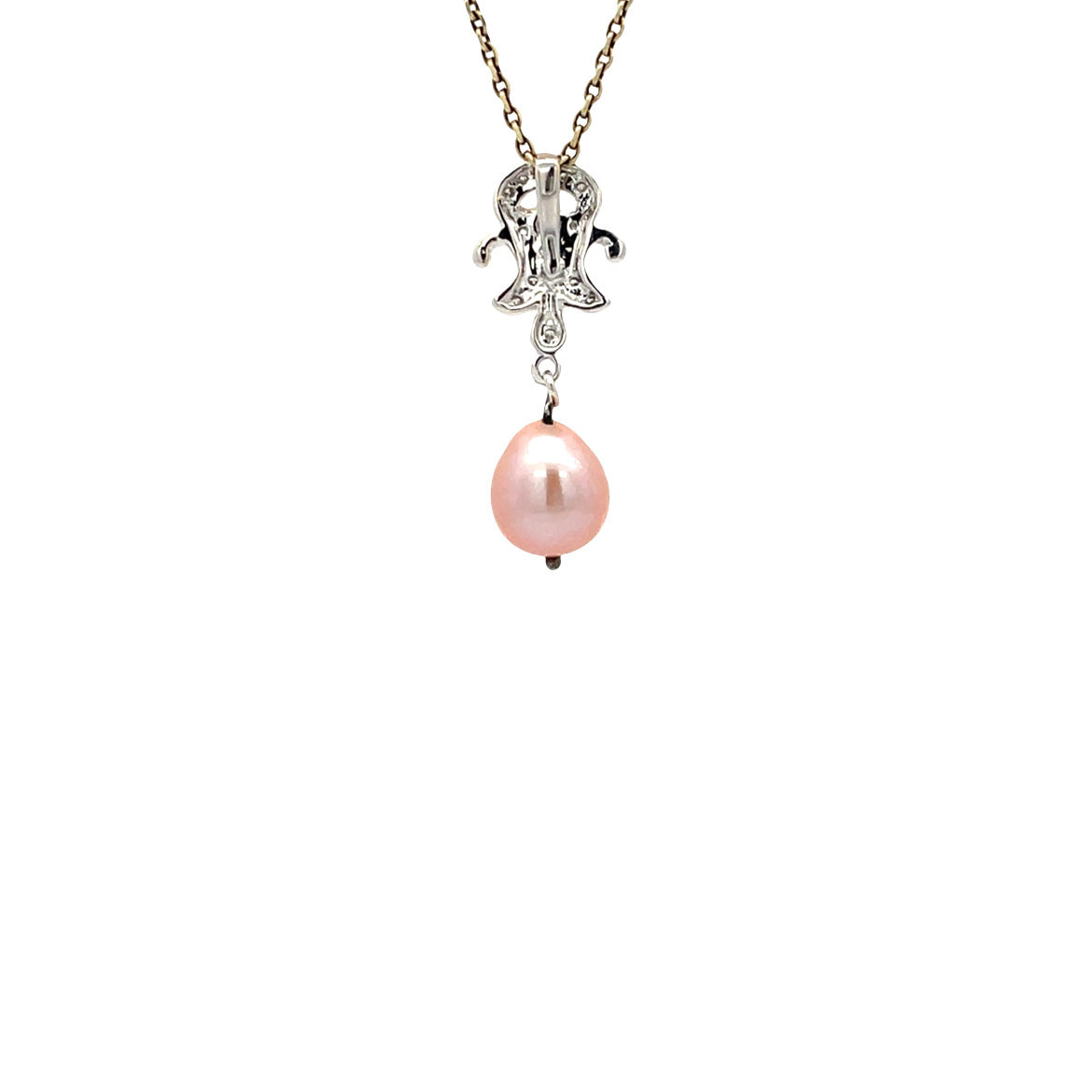 White gold vintage pendant with pearl and diamond 18 kt