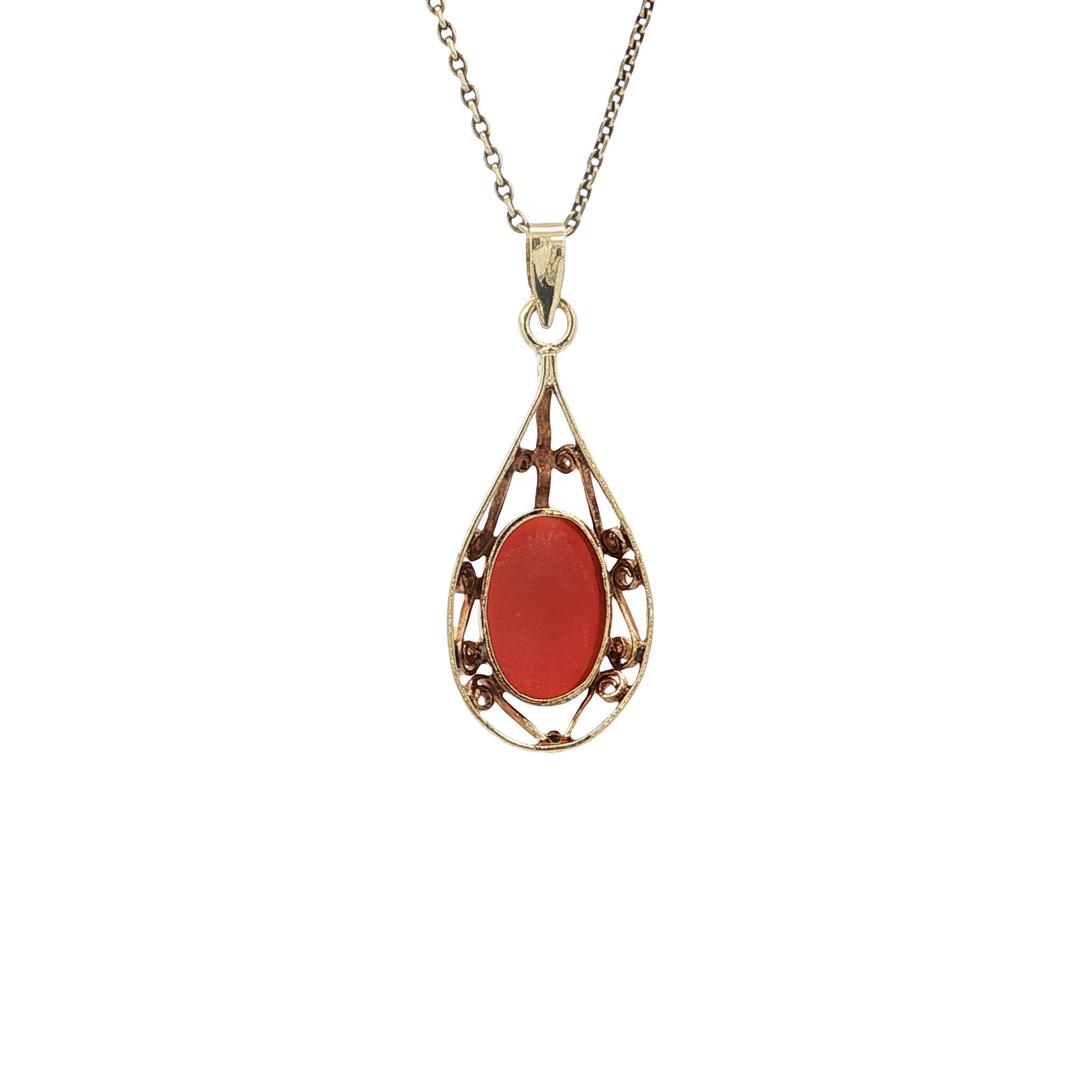 Gouden vintage hanger met bloedkoraal 14 kt