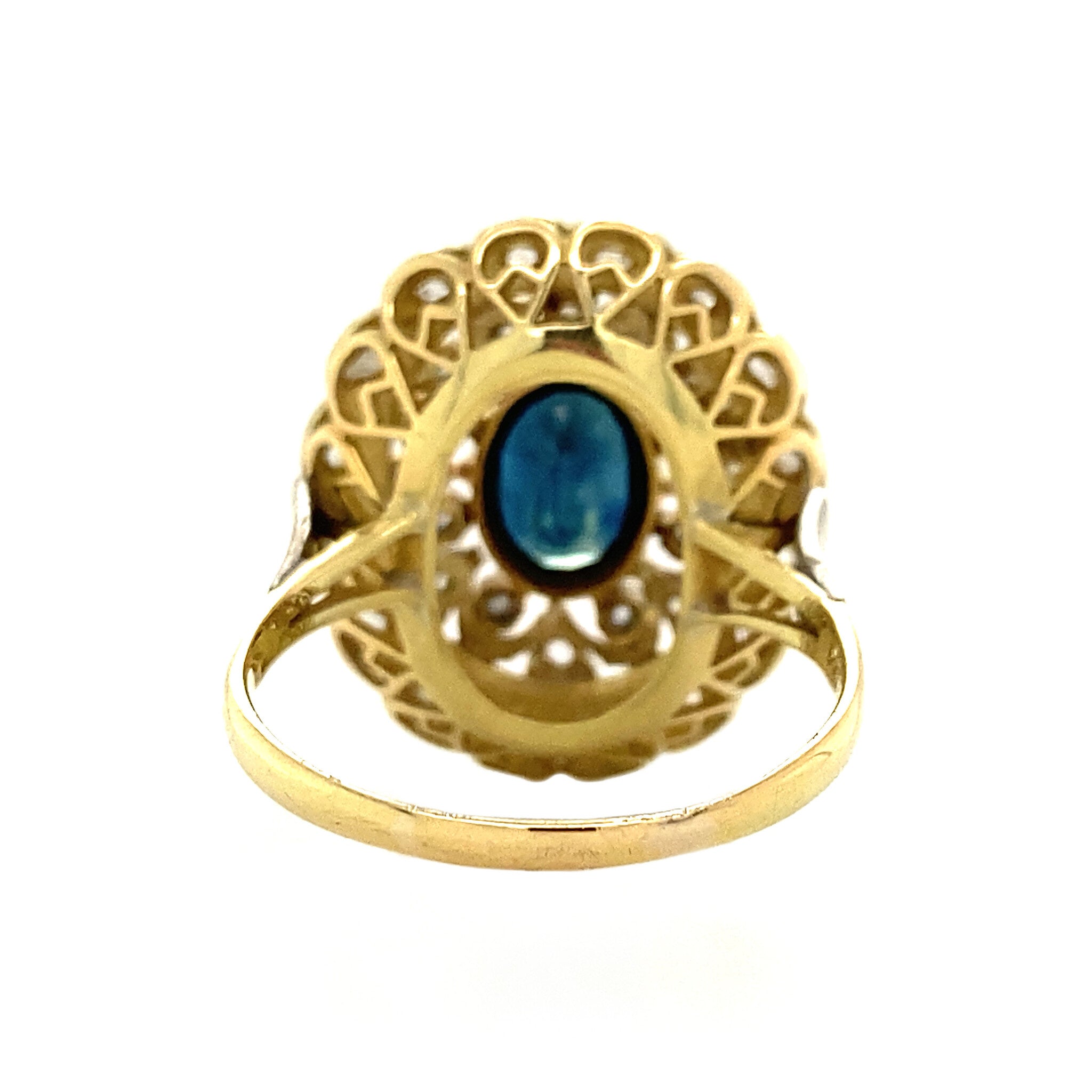 Gouden entourage ring met saffier en diamant 14 krt/850