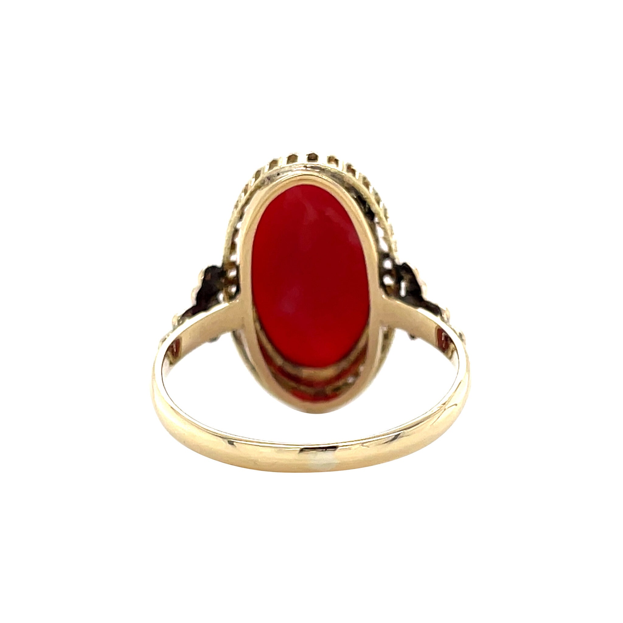 Gouden vintage ring met bloedkoraal 14 kt