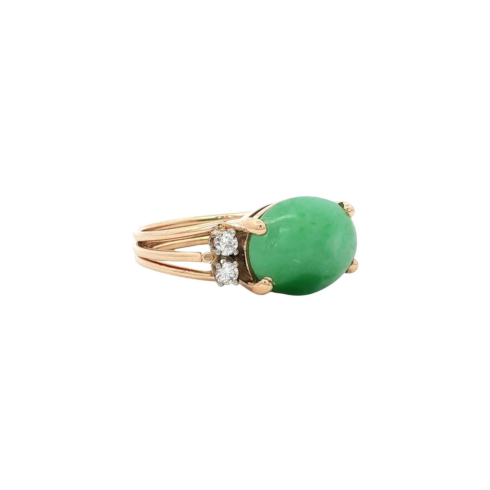 Gouden vintage ring met jade en diamant 14 kt