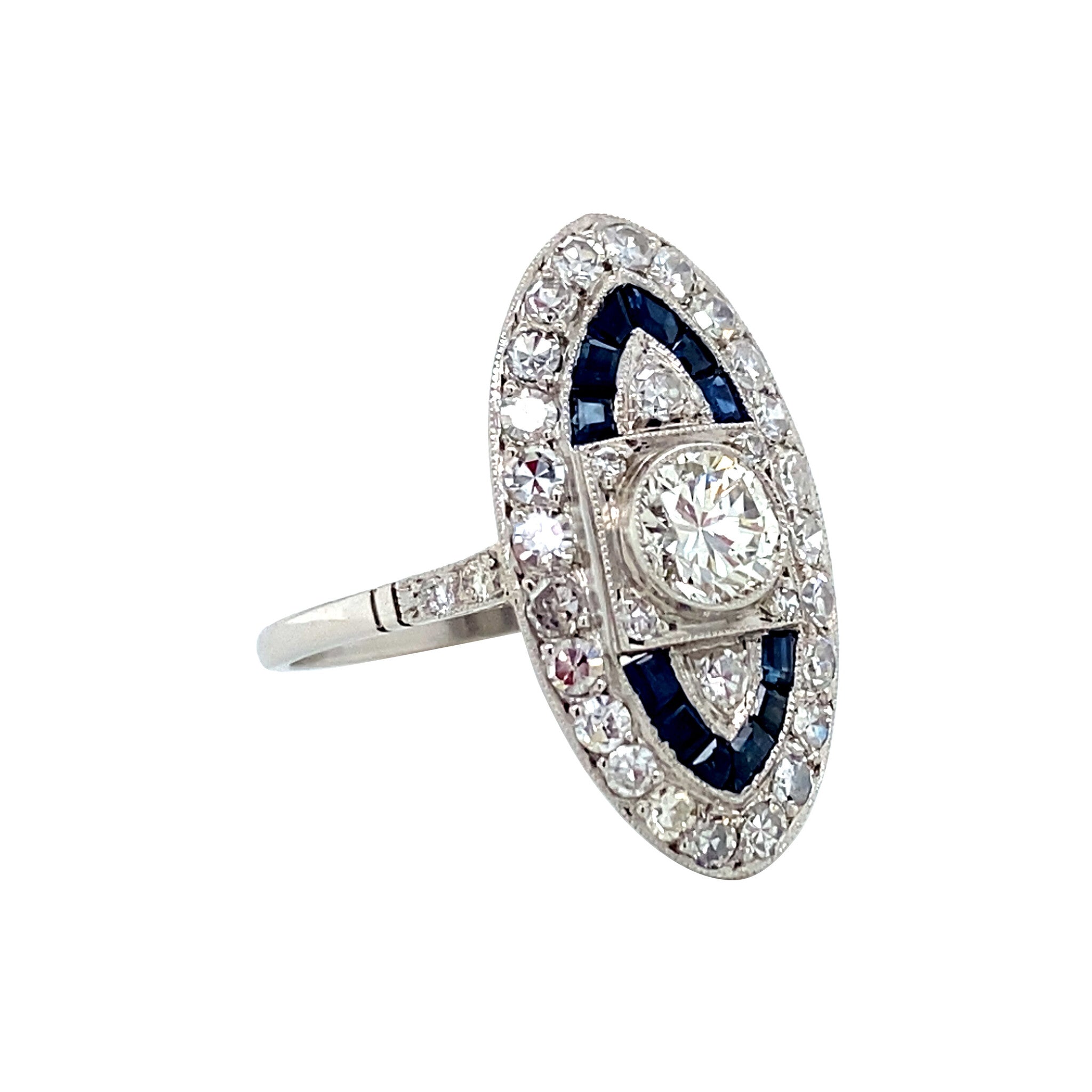 Platina entourage ring met saffier en diamant 950