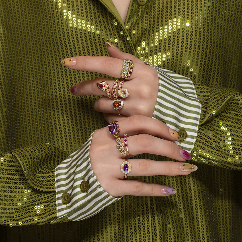 Gouden ring met amethist en opaal 14 kt