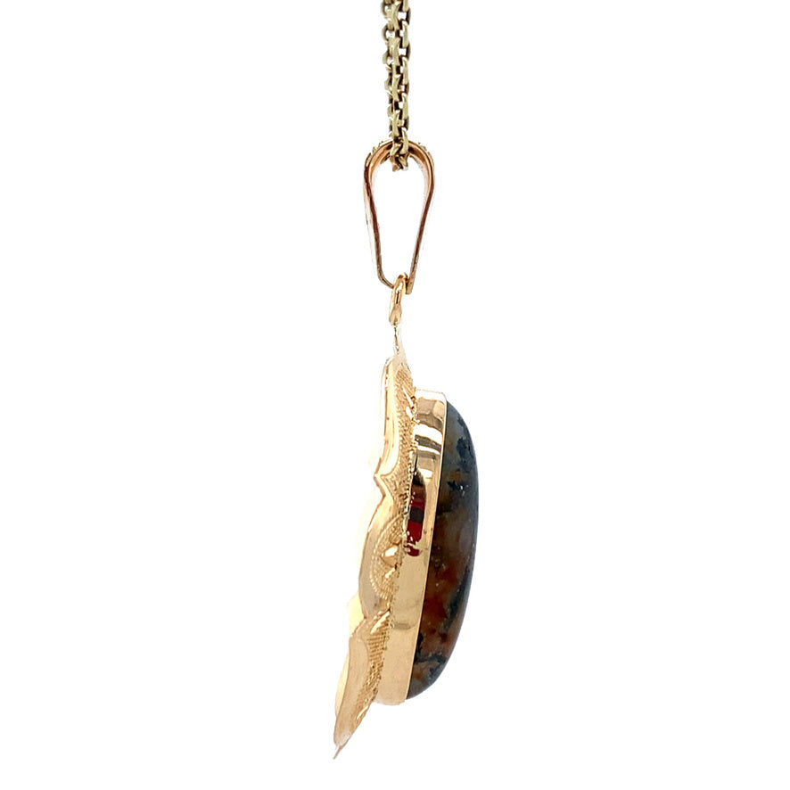 Vintage gold pendant with moss agate, 14 kt