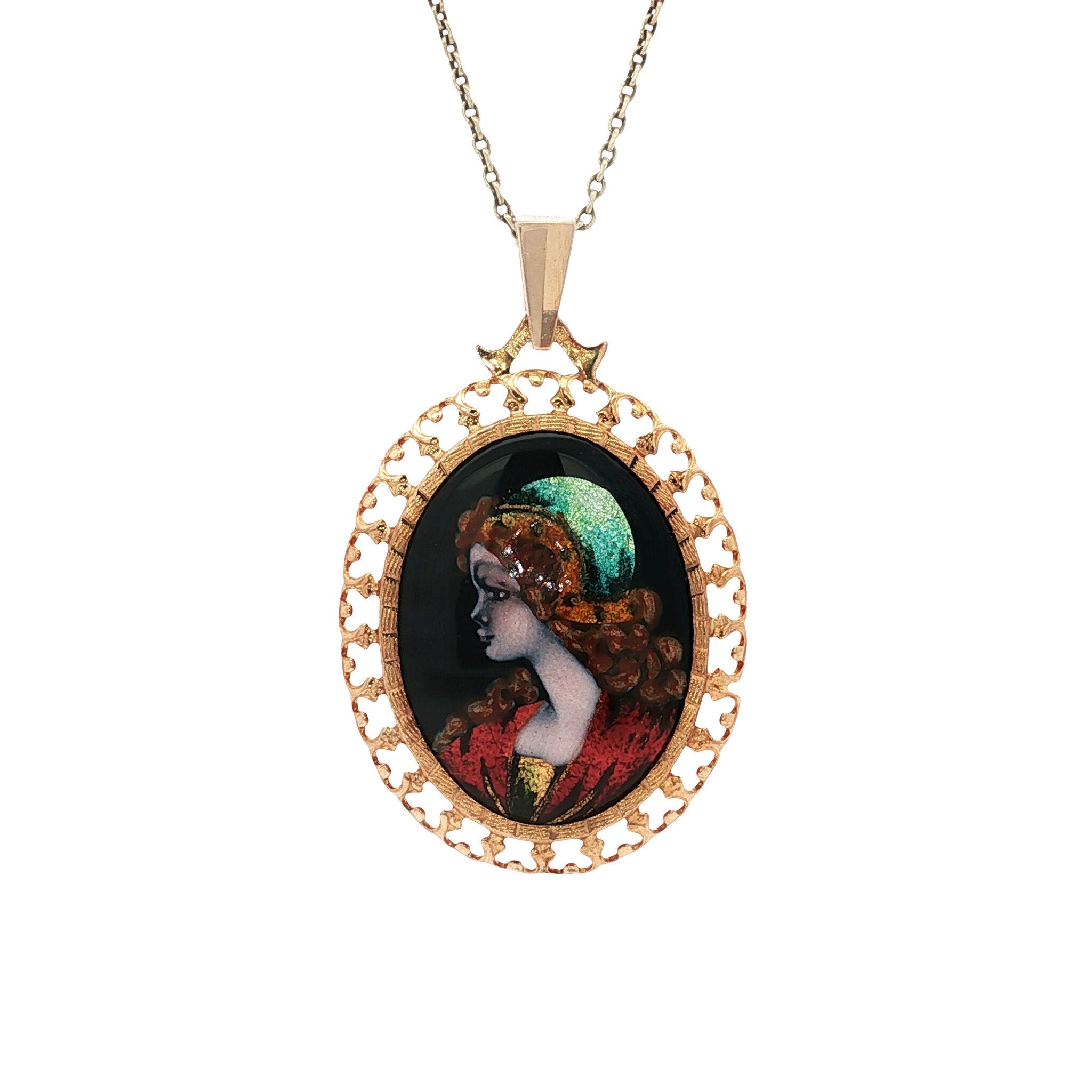 Gouden vintage hanger met emaille 18 kt